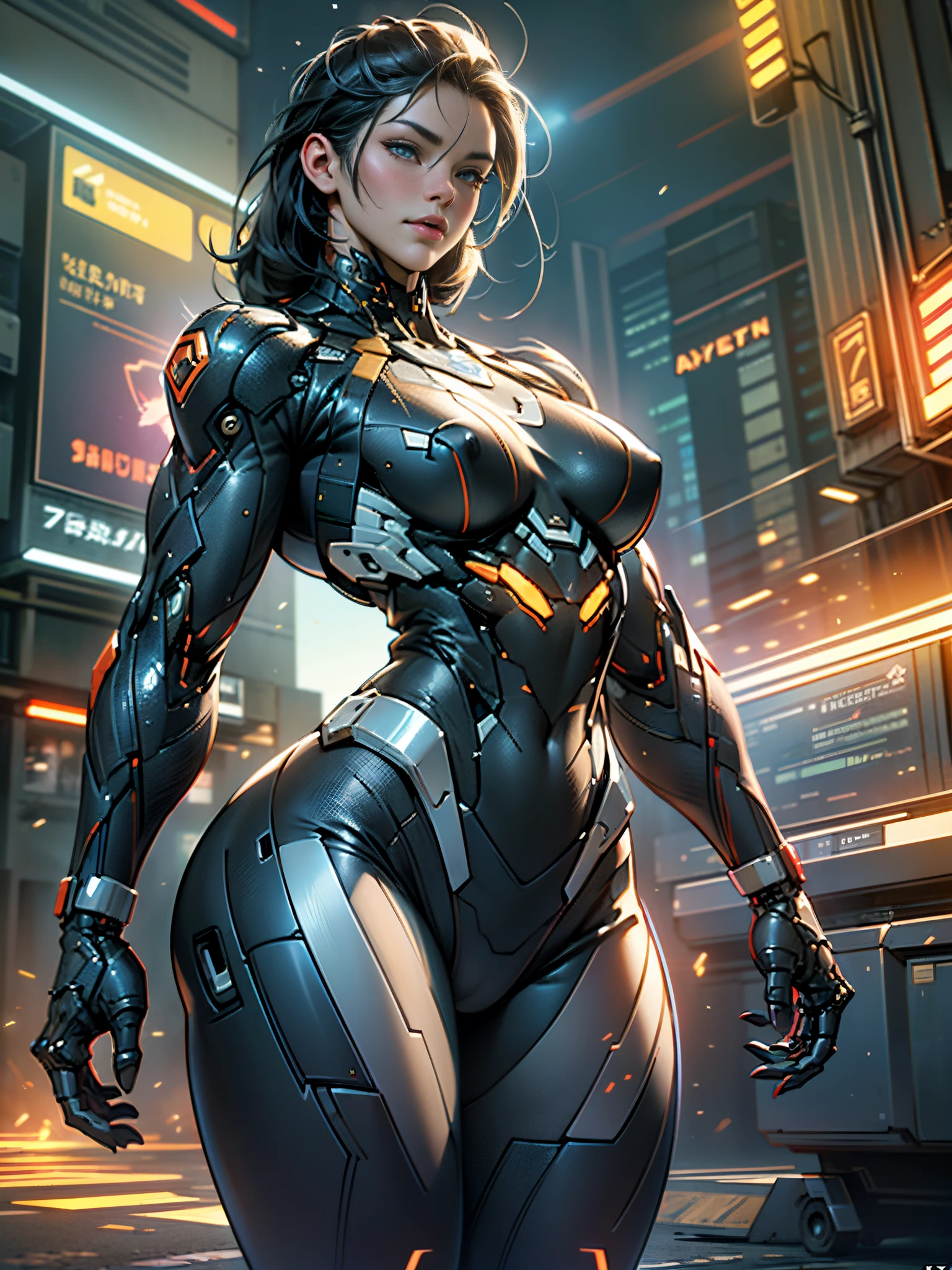 Cinematic, hyper-detailed, and insanely detailed, this artwork captures the essence of a bald hairless muscular female android girl. Beautiful color grading, enhancing the overall cinematic feel. Unreal Engine brings her anatomic cybernetic muscle suit to life, appearing even more mesmerizing. With the use of depth of field (DOF), every detail is focused and accentuated, drawing attention to her eyes and the intricate design of the anatomic cybernetic muscle suit . The image resolution is at its peak, utilizing super-resolution technology to ensure every pixel is perfect. Cinematic lighting enhances her aura, while anti-aliasing techniques like FXAA and TXAA keep the edges smooth and clean. Adding realism to the anatomic cybernetic muscle suit, RTX technology enables ray tracing. Additionally, SSAO (Screen Space Ambient Occlusion) gives depth and realism to the scene, the girl's anatomic cybernetic muscle suit become even more convincing. In the post-processing and post-production stages, tone mapping enhances the colors, creating a captivating visual experience. The integration of CGI (Computer-Generated Imagery) and VFX (Visual Effect brings out the anatomic cybernetic muscle suit's intricate features in a seamless manner. SFX (Sound Effects) complement the visual artistry, immersing the viewer further into this fantastic world. The level of detail is awe-inspiring, with intricate elements meticulously crafted, the artwork hyper maximalist and hyper-realistic. Volumetric effects add depth and dimension, and the photorealism is unparalleled. The image is rendered in 8K resolution, ensuring super-detailed visuals. The volumetric lightning adds a touch of magic, highlighting her beauty and the aura of her anatomic cybernetic muscle suit in an otherworldly way. High Dynamic Range (HDR) technology makes the colors pop, adding richness to the overall composition. Ultimately, this artwork presents an unreal portrayal of a super muscled cybernetic female android