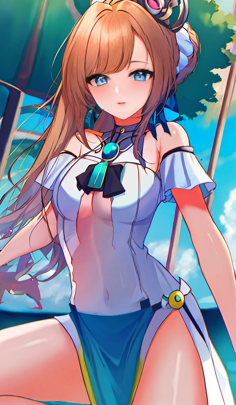 bonita de 18 anos, ((((master part)))), (((extremely high quality)))), (((Very detailed))), dedos detalhados, Dedos precisos, Unnatural hands, illustration, 1 girl, sozinho, loira amarrada, olhos azuis, roupas de empregada de manga comprida, Meias Altas Brancas, certamente,