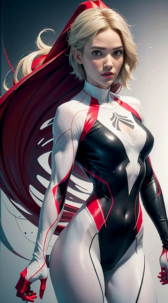 spider gwen, Hot, partial , hightquality, Dynamic Poses, Beautiful, Gorgeous, In love,Short suit, spider in a suit, white black red suit、Jennifer Garner