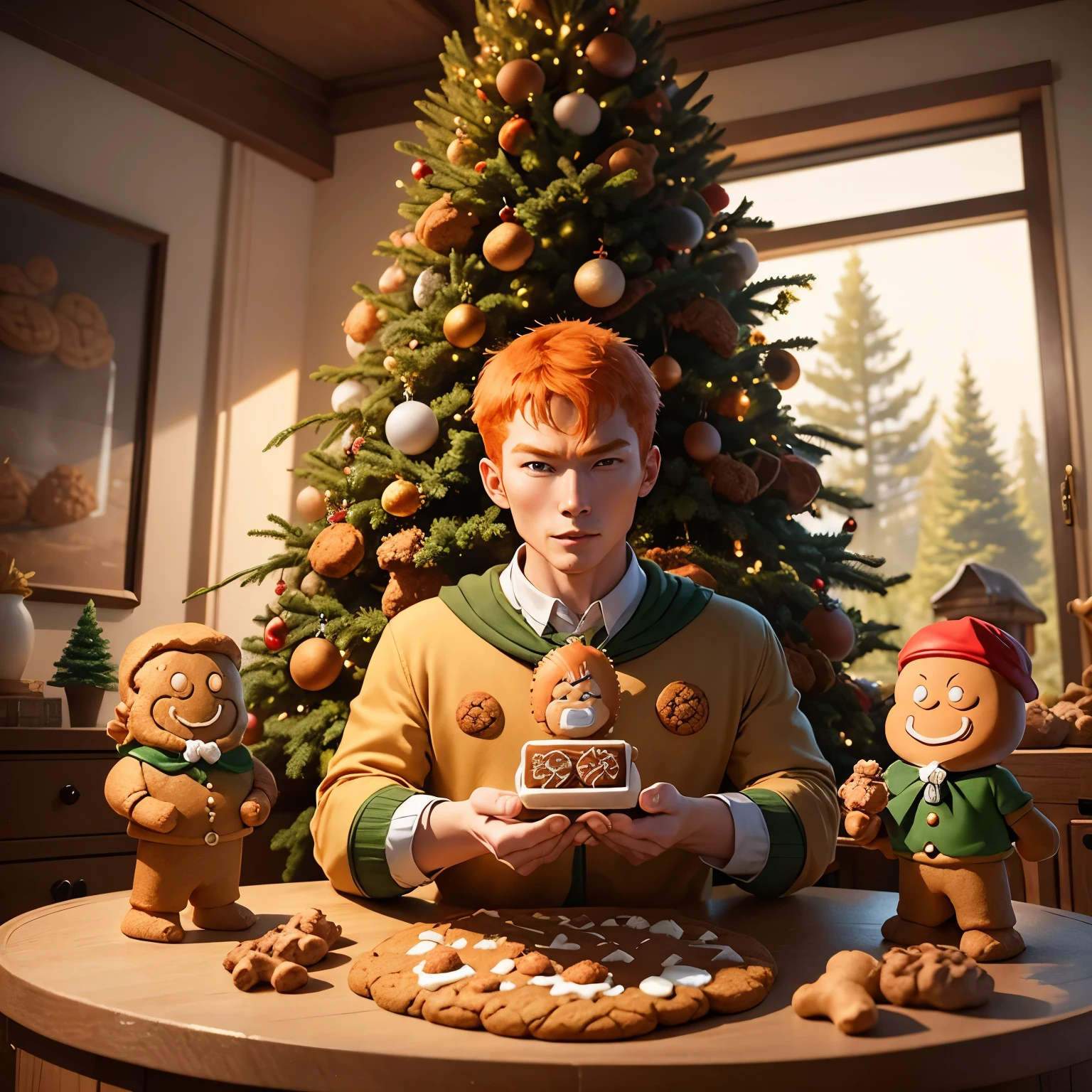 masterpiece、top-quality、ultra-detailliert、(ginger cookie man:1.3),multiple ginger cookie man,Christmas tree,