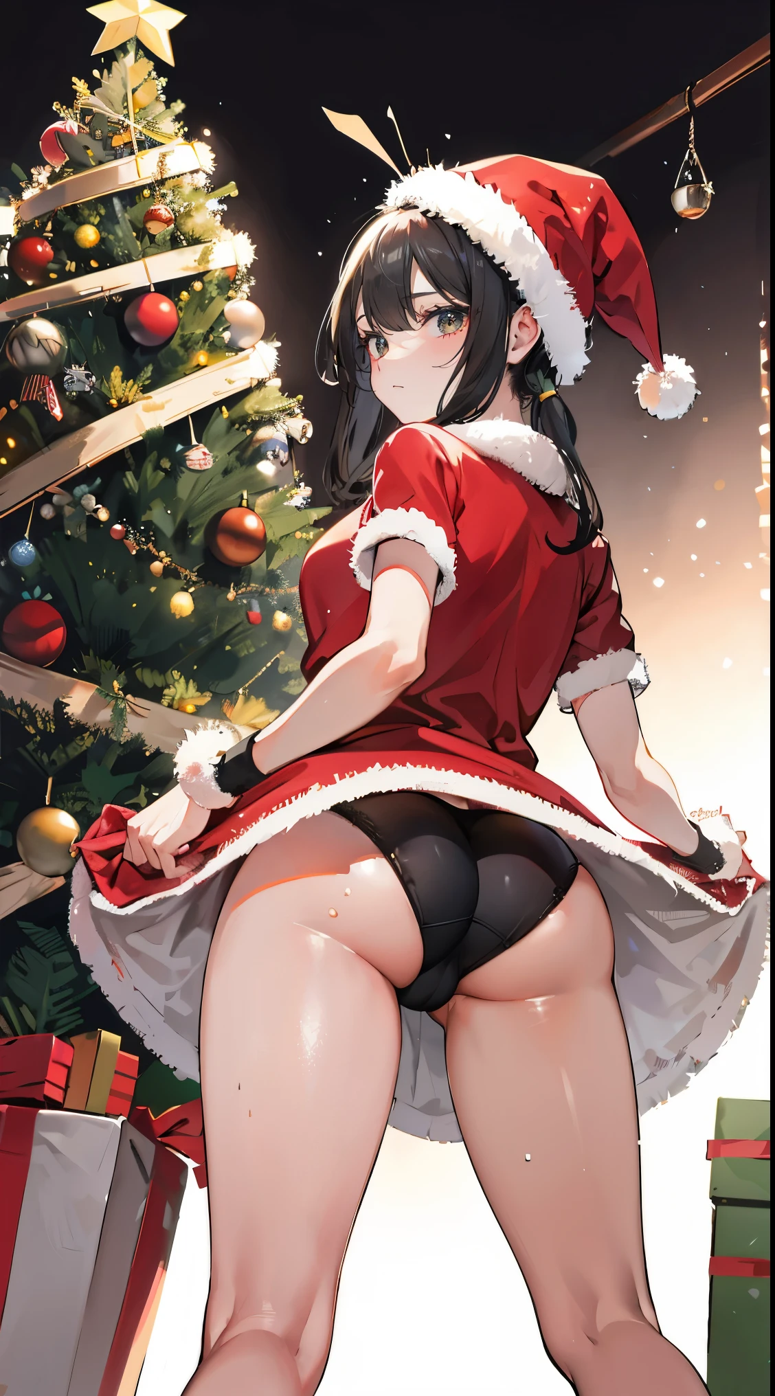 christmas,sweat drenched,camel-toe,Christmas tree,Gift box,ribbons,opening legs,streaked,Back Shadow,,big.ass,secretion,juice