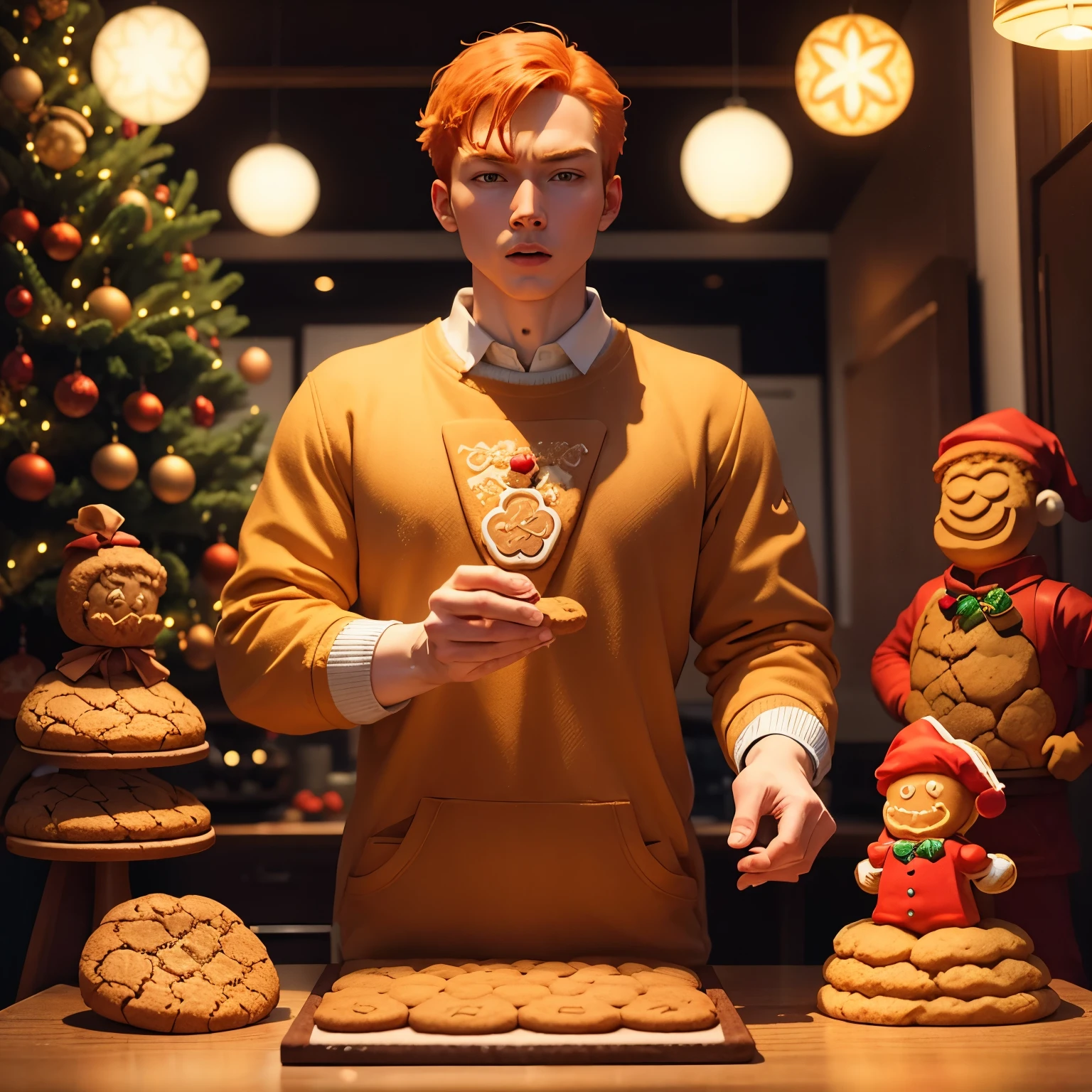 masterpiece、top-quality、ultra-detailliert、(ginger cookie man:1.3),multiple ginger cookie man,Christmas tree,