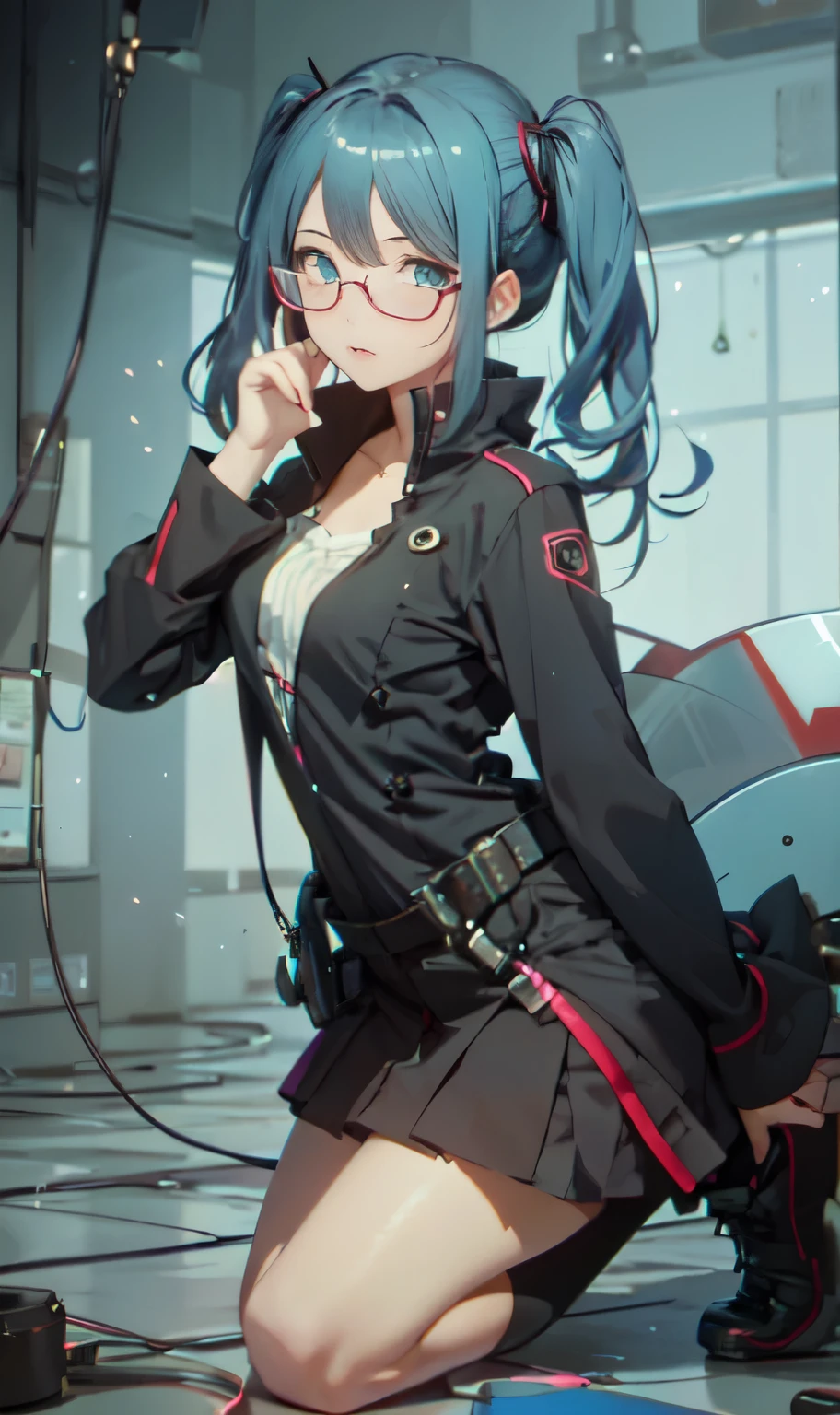 monochromes、grayscales、Onepiece、dishevled hair、slovenly、Cross-eyed、Drunk、Turned、( Silly / Sexual ecstasy)、Turned、eye glass、top-quality, Photorealistic, An ultra-fine illustrations, beautiful attractive anime girl, miku hatsune, Slender body, Tied hair, one girls, a photo of girl, Full body shot, Beautiful blue eyes, Turned,