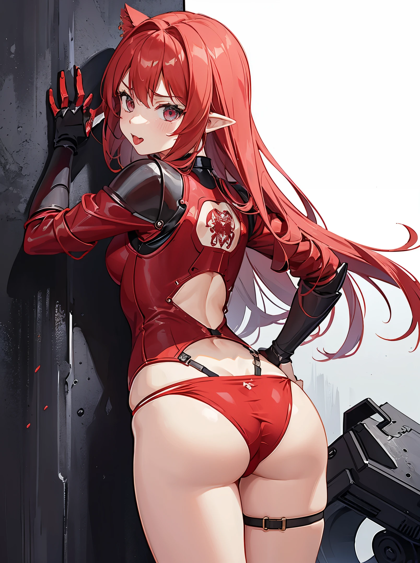 Girl vs、Red bikini armor、armure、Tangled in tentacles、Wall of flesh、small、small裤衩、CK、Open your crotch、、、embarrassed from,Back Shadow,big ass,the face,sitted,Buttocks to camera,Tongue stock