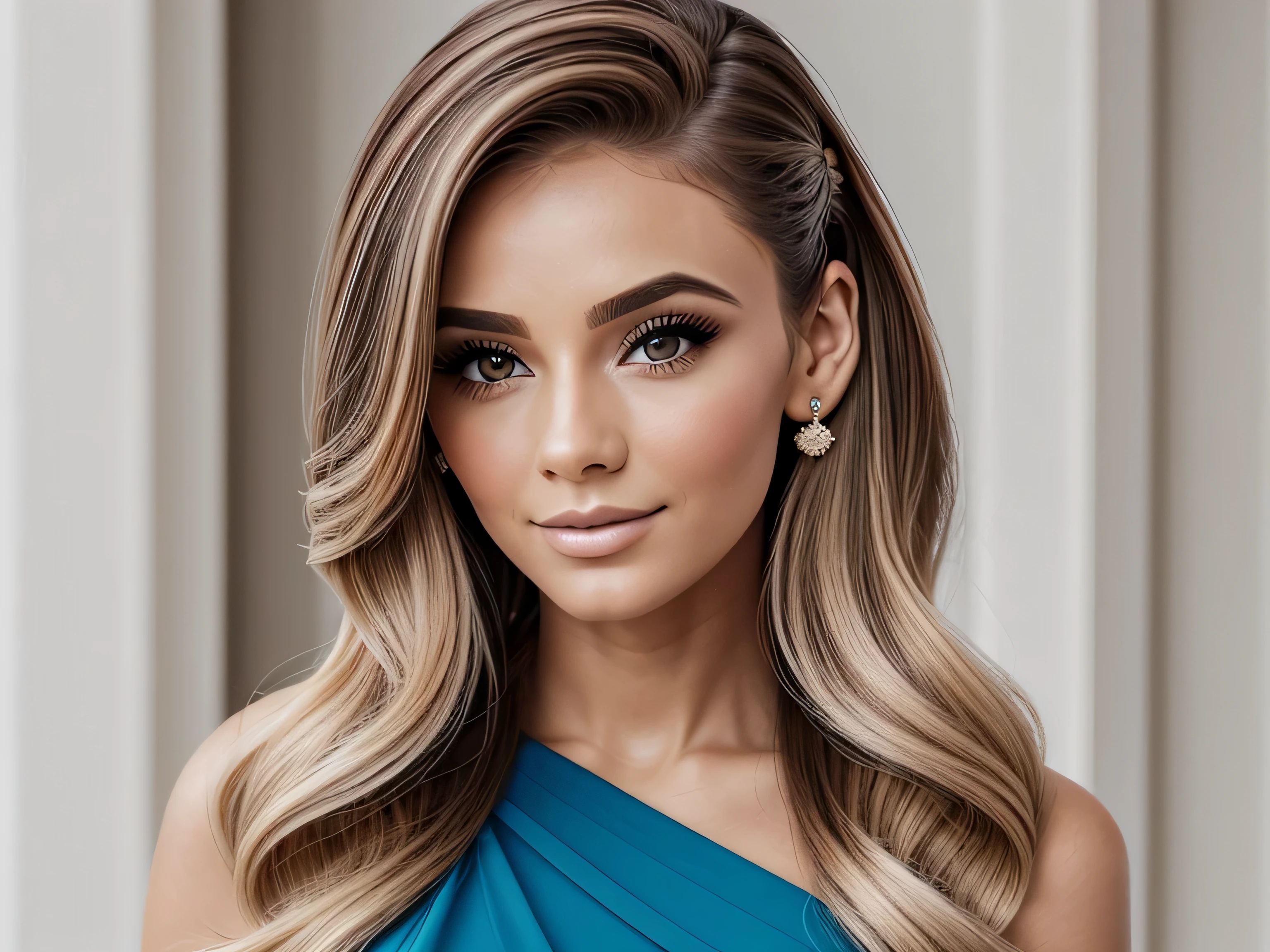 Penteado beleza e cuidados com o cabelo mulher bonita com longos cabelos castanhos naturais retrato glamour para