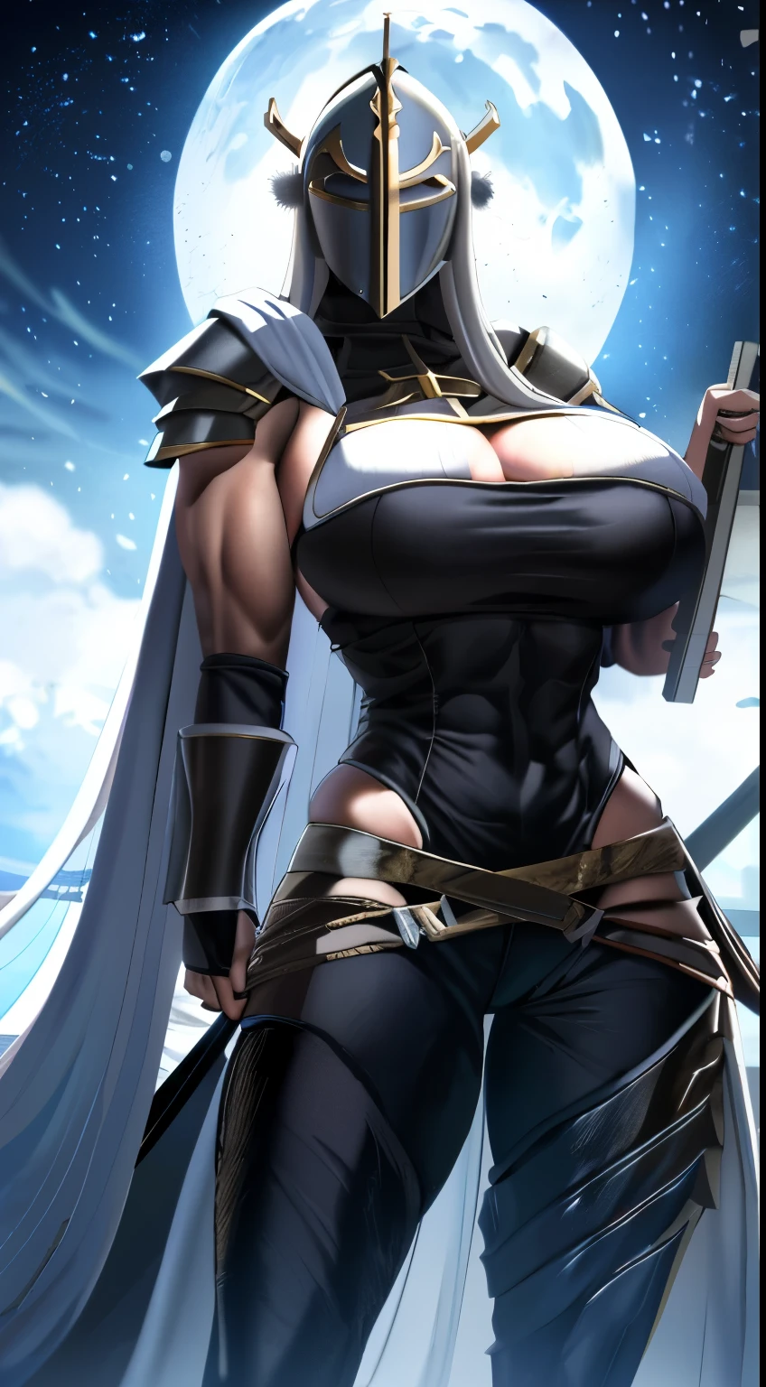 Muscular female, knight templar, crusader knight, Templar Helmet, Templar Armor, sideboob, big chest, day, sexy, sensual, detailed, uploaded to e621, beautiful and detailed portrait of an powerful ((female))) kenket, ross tran, ruan jia, uploaded to e621, zaush, foxovh, movie lighting, standing, moon lights, open legs, long hair, muscular, large breats, epic realism,