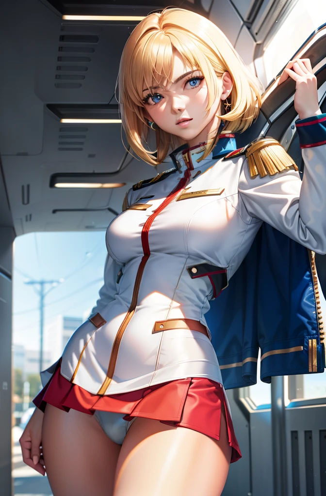 rialistic photo、Real Images、Top image quality、1girl in, sayla mass, Elegant,Spread Leg,Show white panties, masutepiece, Convoluted,Ultra mini skirt、White panty、 Realistic, Best Quality, absurderes, high face detail, Perfect eyes, 18 years old, Cowboy Shot, , Vibrant colors, White uniform, Skirt