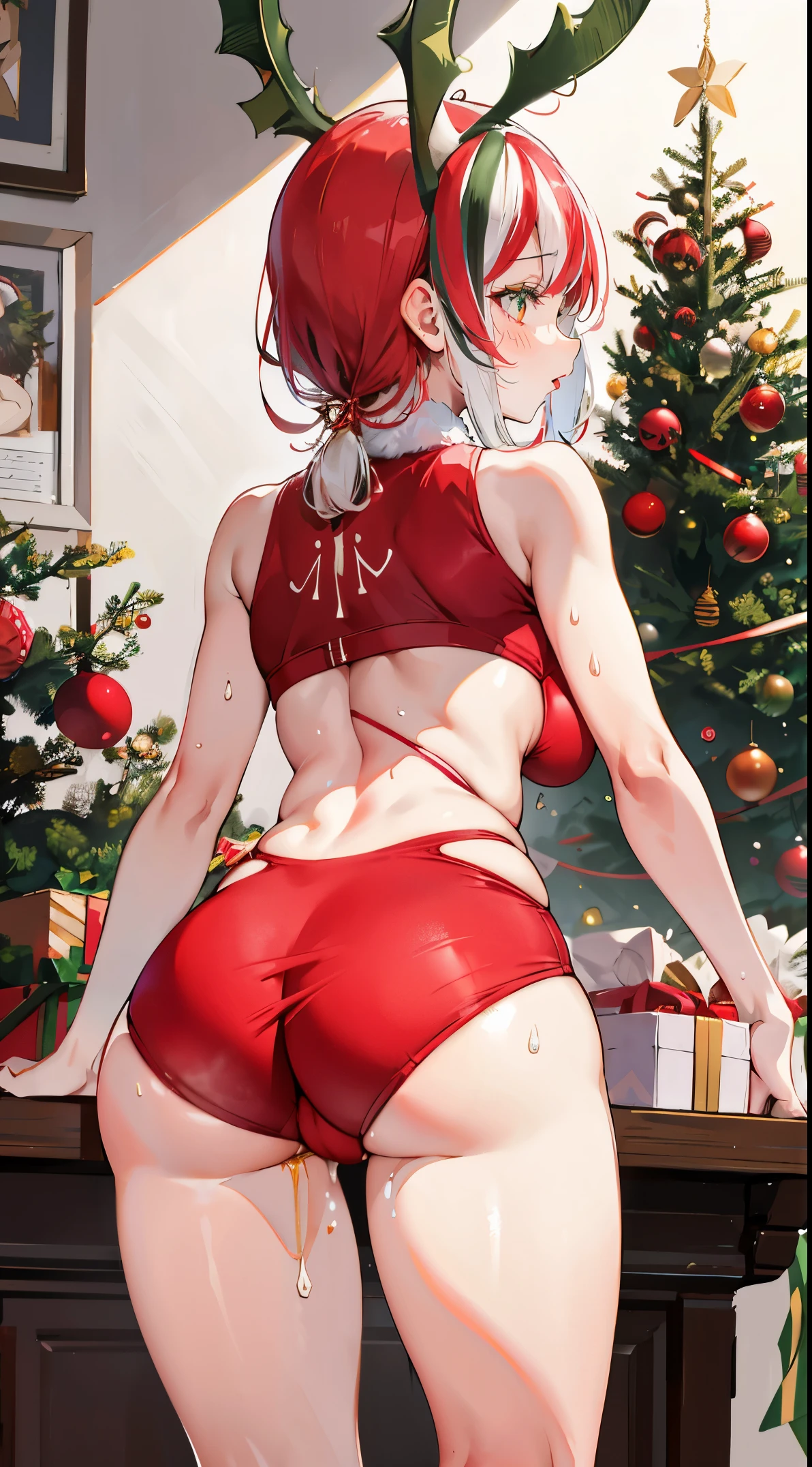christmas,sweat drenched,camel-toe,Christmas tree,Gift box,ribbons,opening legs,streaked,Back Shadow,,big.ass,secretion,juice,Tongue stock