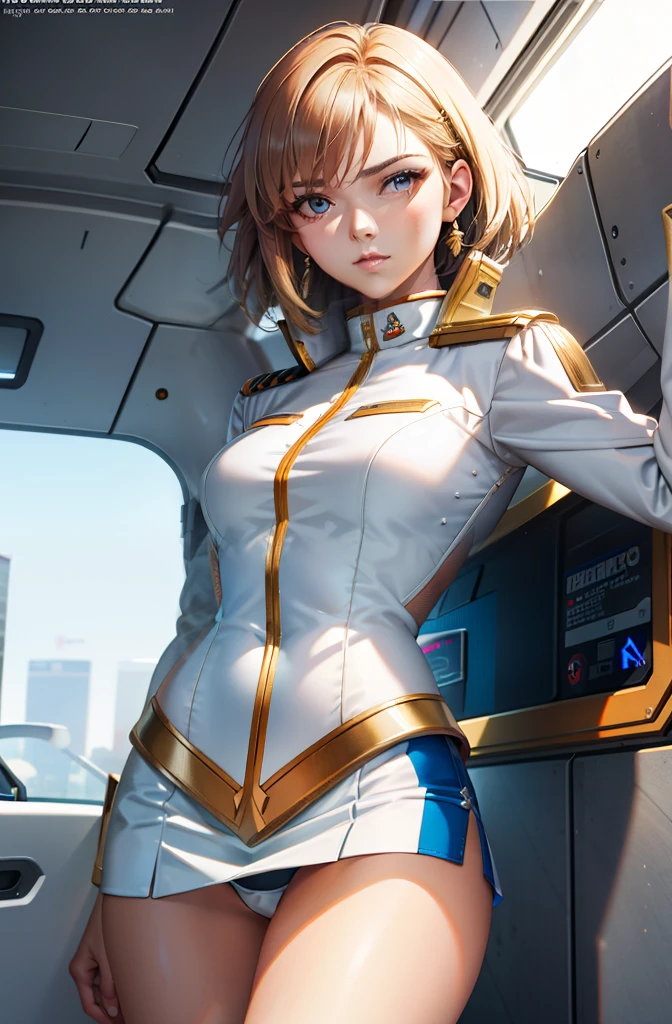rialistic photo、Real Images、Top image quality、1girl in, sayla mass, Elegant,Spread Leg,Show white panties, masutepiece, Convoluted,Ultra mini skirt、White panty、 Realistic, Best Quality, absurderes, high face detail, Perfect eyes, 18 years old, Cowboy Shot, , Vibrant colors, White uniform, Skirt