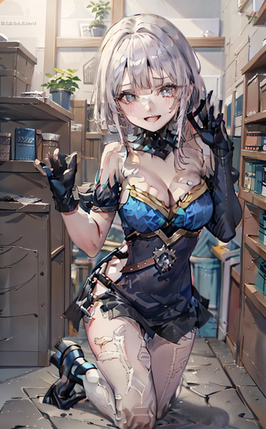 1girl em、COMO-、um sorriso、A delightful! A camisa、saia pelo、(Seios pequenos)Pinafore、Doress、adornos de cabelo、(Empregadas)、Brisa da Primavera、