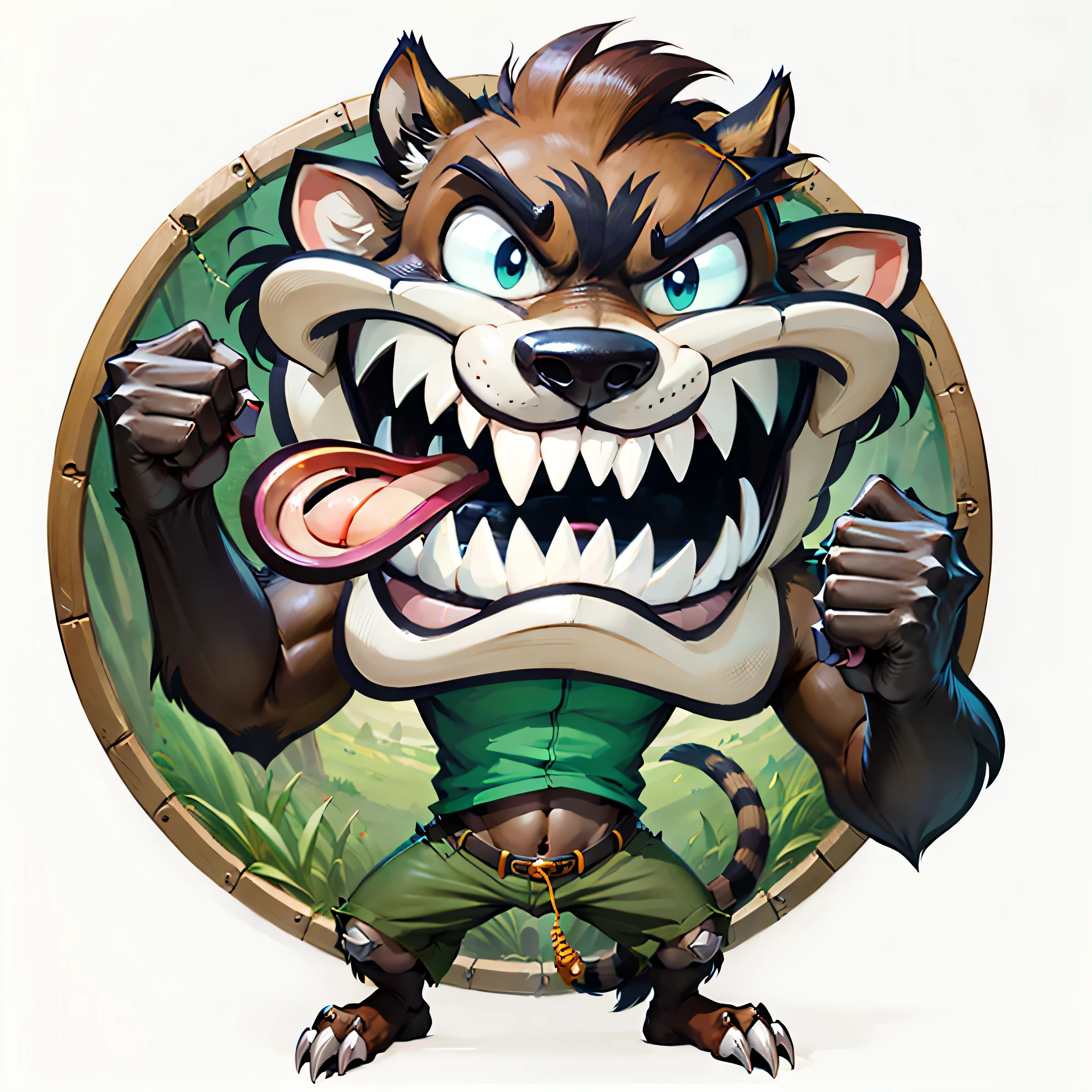 Cartoon image of a dog with a big mouth and tongue, Maskottchen-Illustration, Gnoll, huge angry rat, Schreckgespenst, demon-fang Gnoll, raging Schreckgespenst, Ein Minotaurus-Wolf, Frettchenkrieger, Schreckgespenst ranger, Ein Dingo-Maskottchen, Meister Splitter, Offizielle Charakter-Illustration, portrait of a Gnoll, Warwick Heiliger
