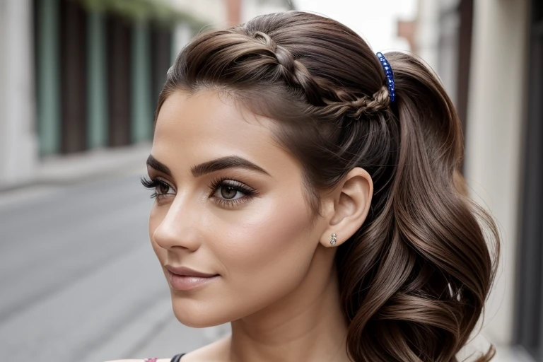 Penteado beleza e cuidados com o cabelo mulher bonita com longos cabelos castanhos naturais retrato glamour para