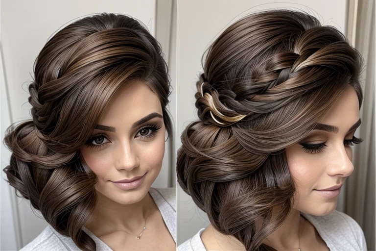 Penteado beleza e cuidados com o cabelo mulher bonita com longos cabelos castanhos naturais retrato glamour para
