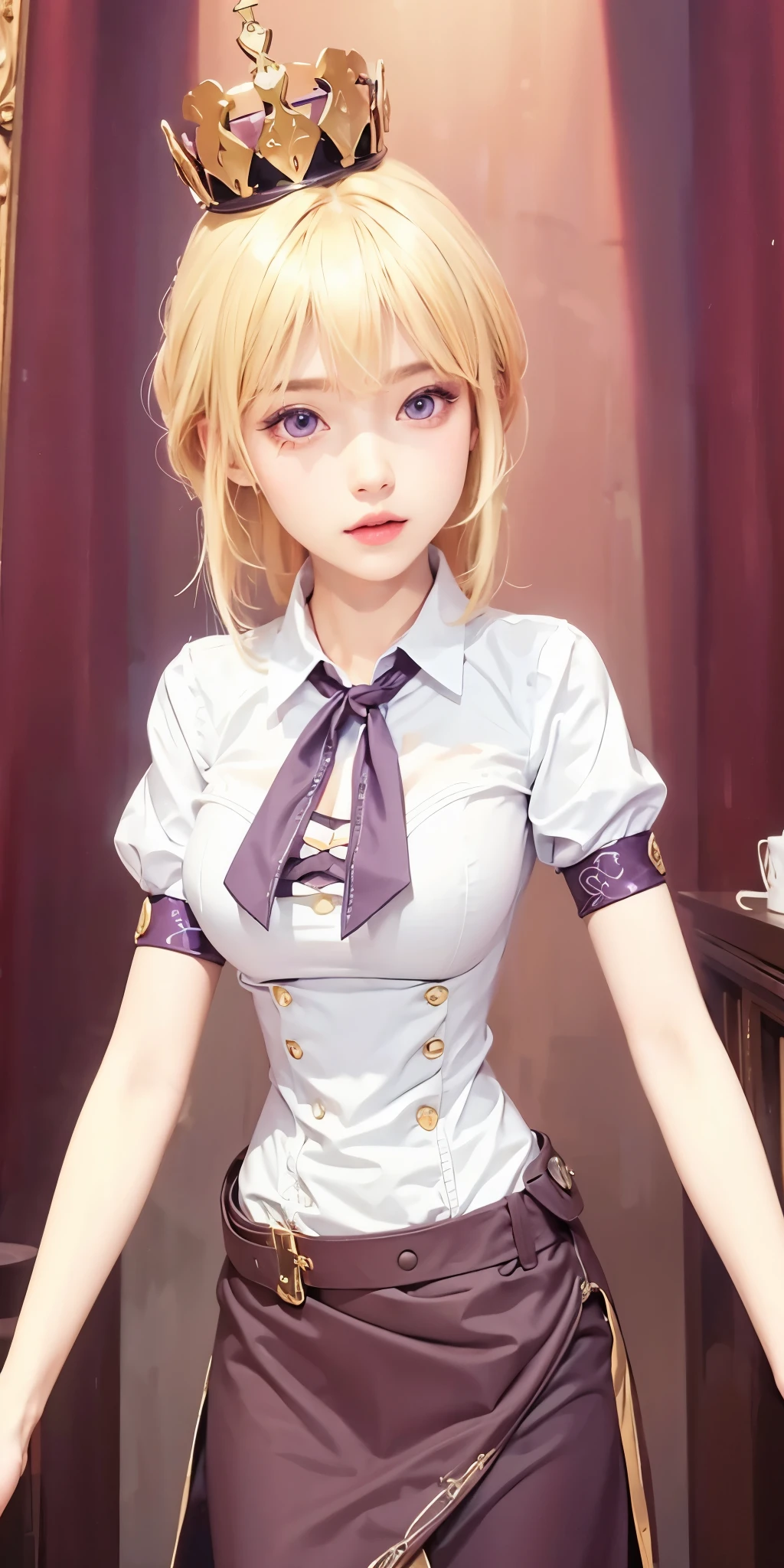 1girl,huge breast, blonde hair, purple eyes,high quality, ultra detailed, masterpiece, realistic