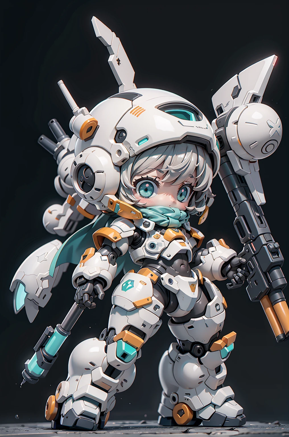 Ano_fofo_Mech,1girl,sozinho,corar,azul_olho,propriedade,fechado_boca,Standing,cheio_corpo,arma,Rosa_Hair,Chibi,propriedade_arma,armadura,Aqua_olho,arma,capacete,preto_Background Story,Cerrados_hand,propriedade_arma,Mecha_Musume,power_armadura,
Cinematic lighting,Contraste forte,high level of detail,best quality,master part,White Background Story,