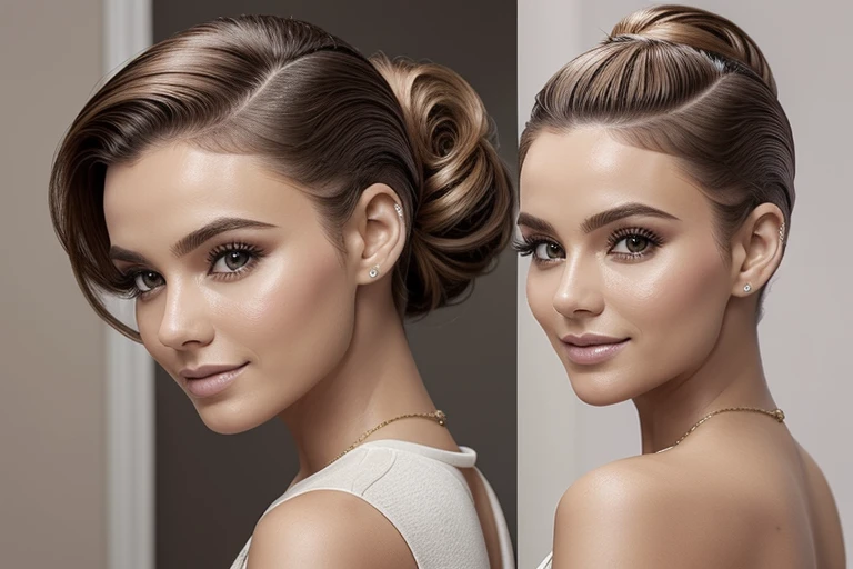 Penteado beleza e cuidados com o cabelo mulher bonita com longos cabelos castanhos naturais, imagem de meio corpo, retrato glamour para