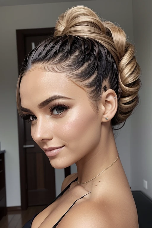 Penteado beleza e cuidados com o cabelo mulher bonita com longos cabelos castanhos naturais, imagem de meio corpo, retrato glamour para