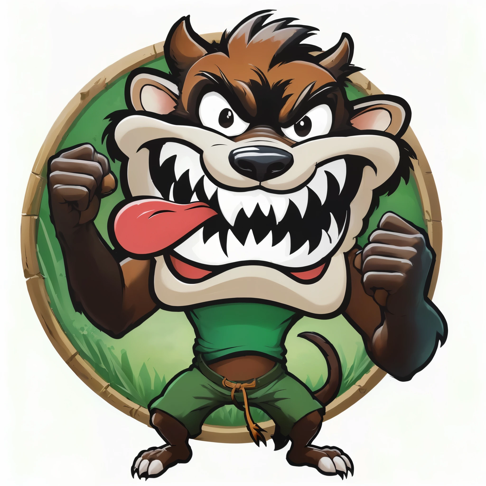 Cartoon image of a dog with a big mouth and tongue, Maskottchen-Illustration, Gnoll, huge angry rat, Schreckgespenst, demon-fang Gnoll, raging Schreckgespenst, Ein Minotaurus-Wolf, Frettchenkrieger, Schreckgespenst ranger, Ein Dingo-Maskottchen, Meister Splitter, Offizielle Charakter-Illustration, portrait of a Gnoll, Warwick Heiliger