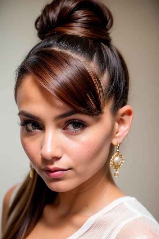 Penteado beleza e cuidados com o cabelo mulher bonita com longos cabelos castanhos naturais, imagem de meio corpo, retrato glamour para