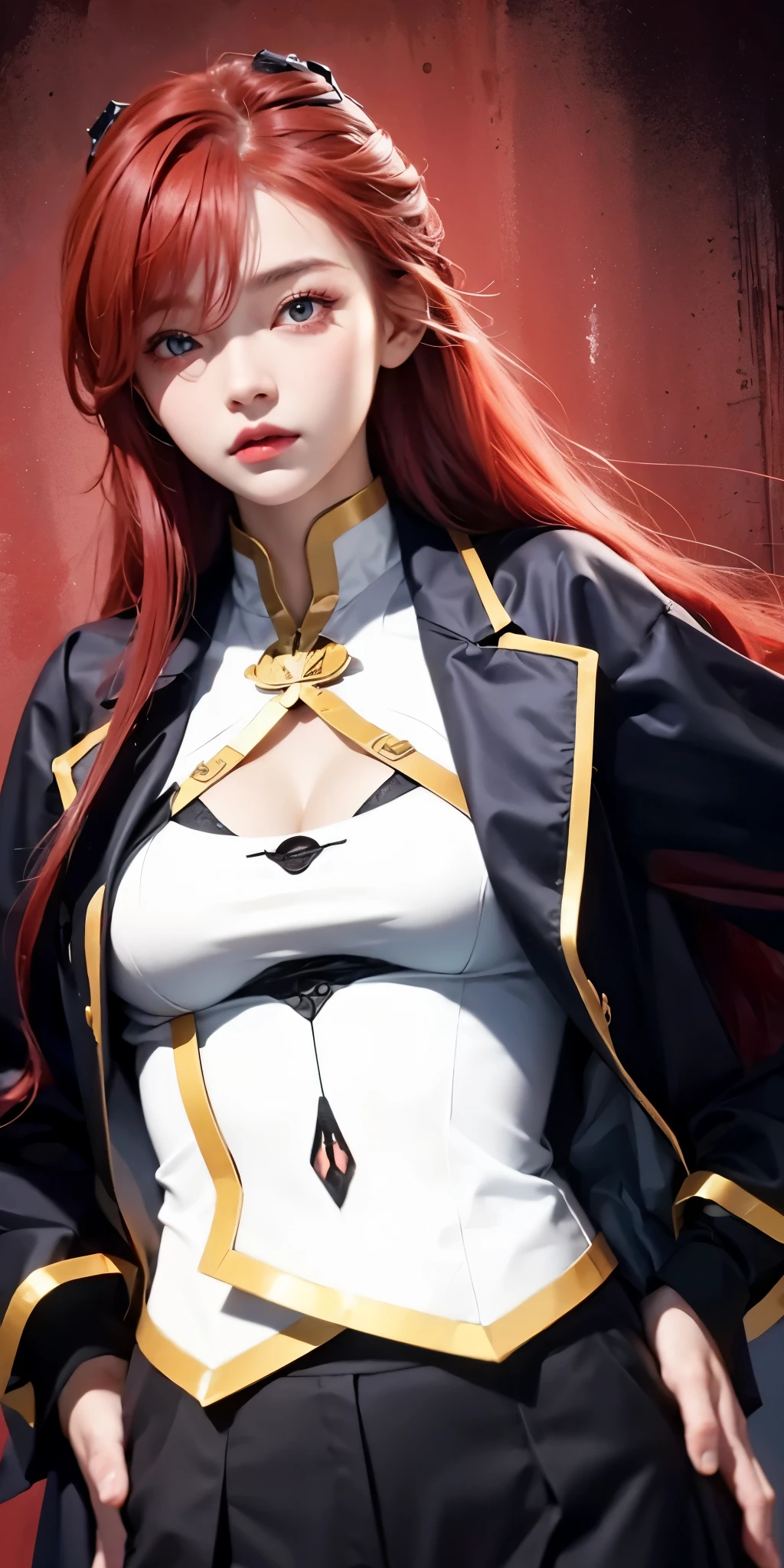 1girl,huge breast, red hair, Red eyes high quality, ultra detailed, masterpiece, realistic