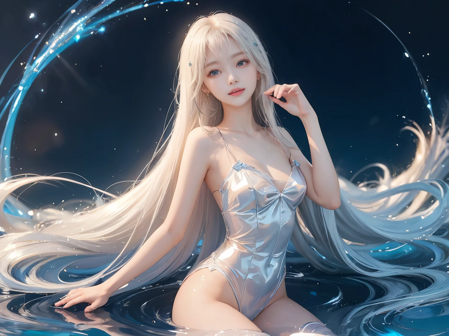 1 girl、portlate、blue-sky、Bright and very beautiful face、smil、年轻, shiny white shiny skin、Best look rondo hair with dazzling light reflections Beautiful platinum blonde super long silky straight hair gloss、Very beautiful 17 year old with long bangs、Beautiful, lovely, Beautiful girl with shining clear eyes、Smiled、Gentle、