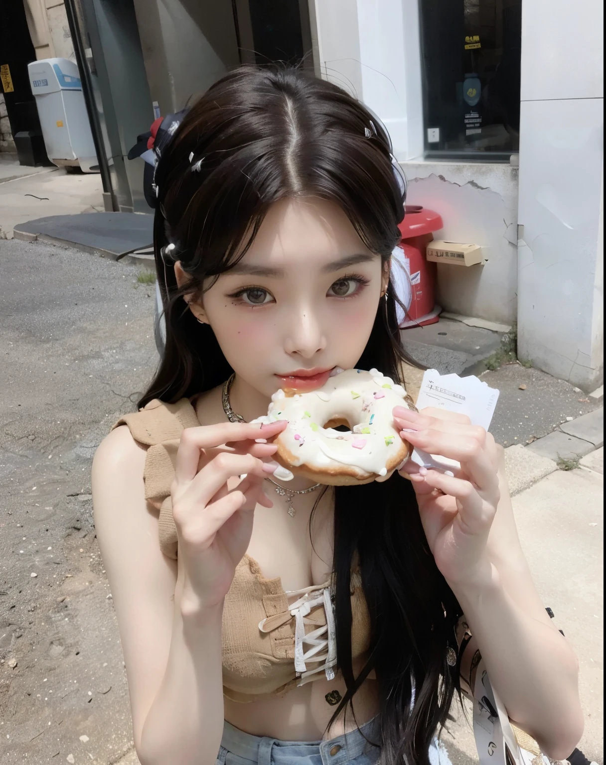 Araffe girl with long black hair holding a piece of food, Mukbang, Ulzzang, Lalisa Manobal, Resinas, jennie blackpink, Comer, tzuyu de duas vezes, ✨🕌🌙, aesthetic!!!!!! female genie, Bae Suzy, 👅 👅, Jaeyeon Nam, menina coreana, Lalisa Manoban do Blackpink