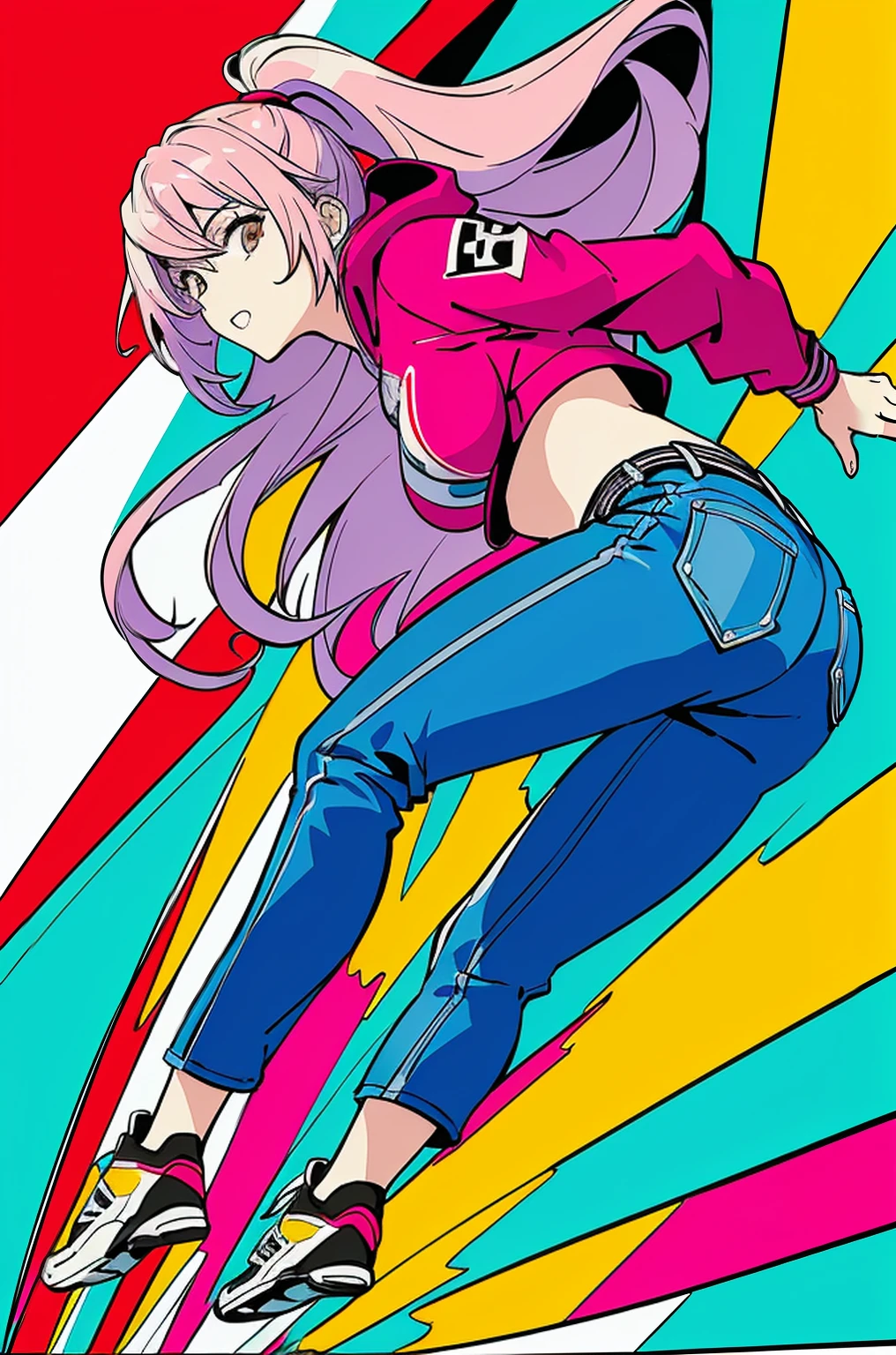 (masterpiece:1.3), (the best quality:1.2), (super fine illustrations:1.2), (Masterpiece), high quality, high detail, ((unparalleled masterpiece, best quality, perfect artwork)),
high contrast, flat color, splashes of color, colors mashing, Colorful paint explosion pattern, explosion background, broken colorful glass,
summer in city, heavy rain, block of water, noon city, big explosion, afternoon,
1woman, 30 years old, long hair, medium breasts size, pink hair, brown eyes, keep looking forward,
put on gloves, not wearing helmet, no headwear, racing,
motorcycle, on motorcycle, riding on motorcycle, road, riding, running, full cowl, 400cc,
[(pale green and orange background:1.1)::5], [(game character portrait:1.2):5],  
stumble, from side, hoodie, jeans, 
colorful color here and there,  Colorful paint explosion pattern,
strange sky,
(illustration:1.2), very wide shot, (line drawing:1.2), {{only five fingers}}