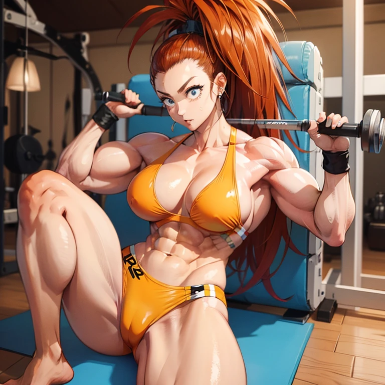 (Eine detaillierte Zeichnung von Captain mizuki, female Bodybuilding , bodybuilding gym.), shirtless, barefoot, tits, porn