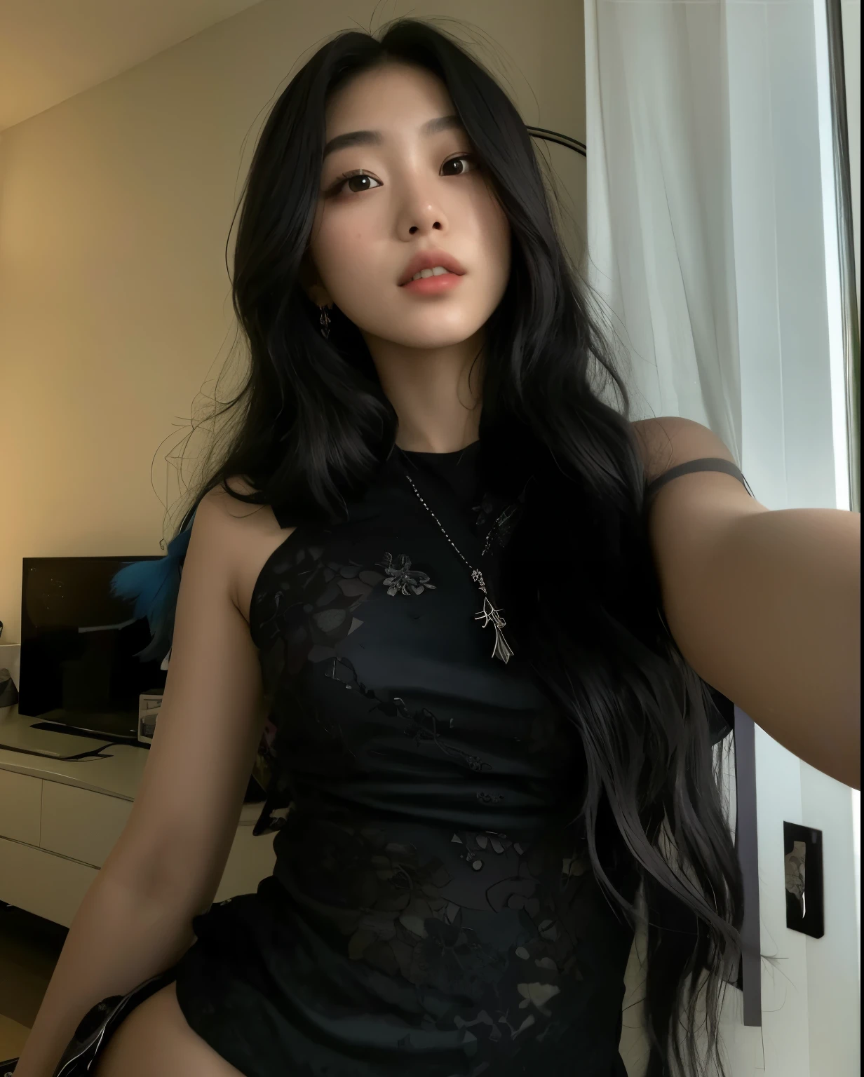 Mujer Araffe con un vestido negro posando para una foto, cruel korean goth girl, 18 years old, Hermosa joven coreana, 2 2 years old, Hermosa mujer surcoreana, Chica coreana, 1 6 years, She is about 20 years old, she is about 2 0 years old, 21-year-old, 1 8 yo, beautiful asian girl