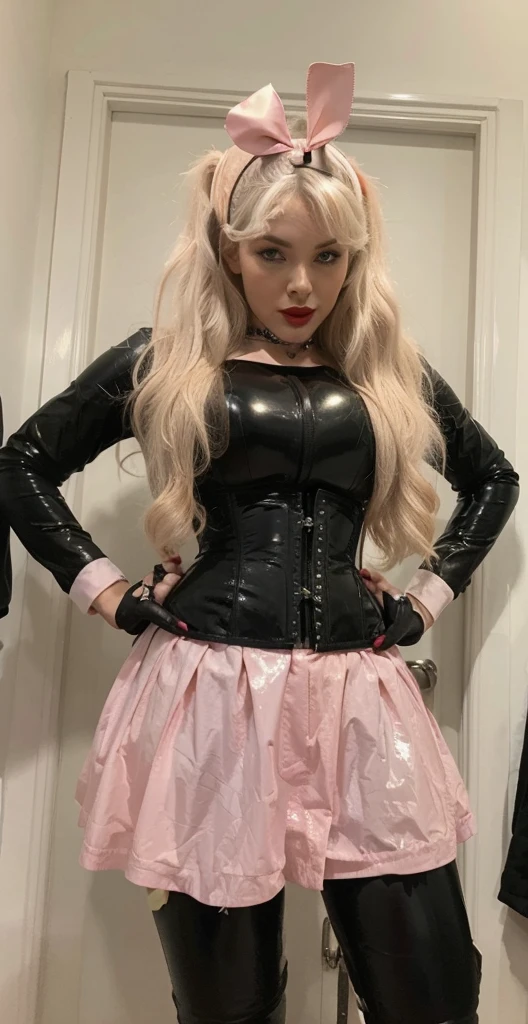 Thinner, corset, tiny waist, red lips, latex