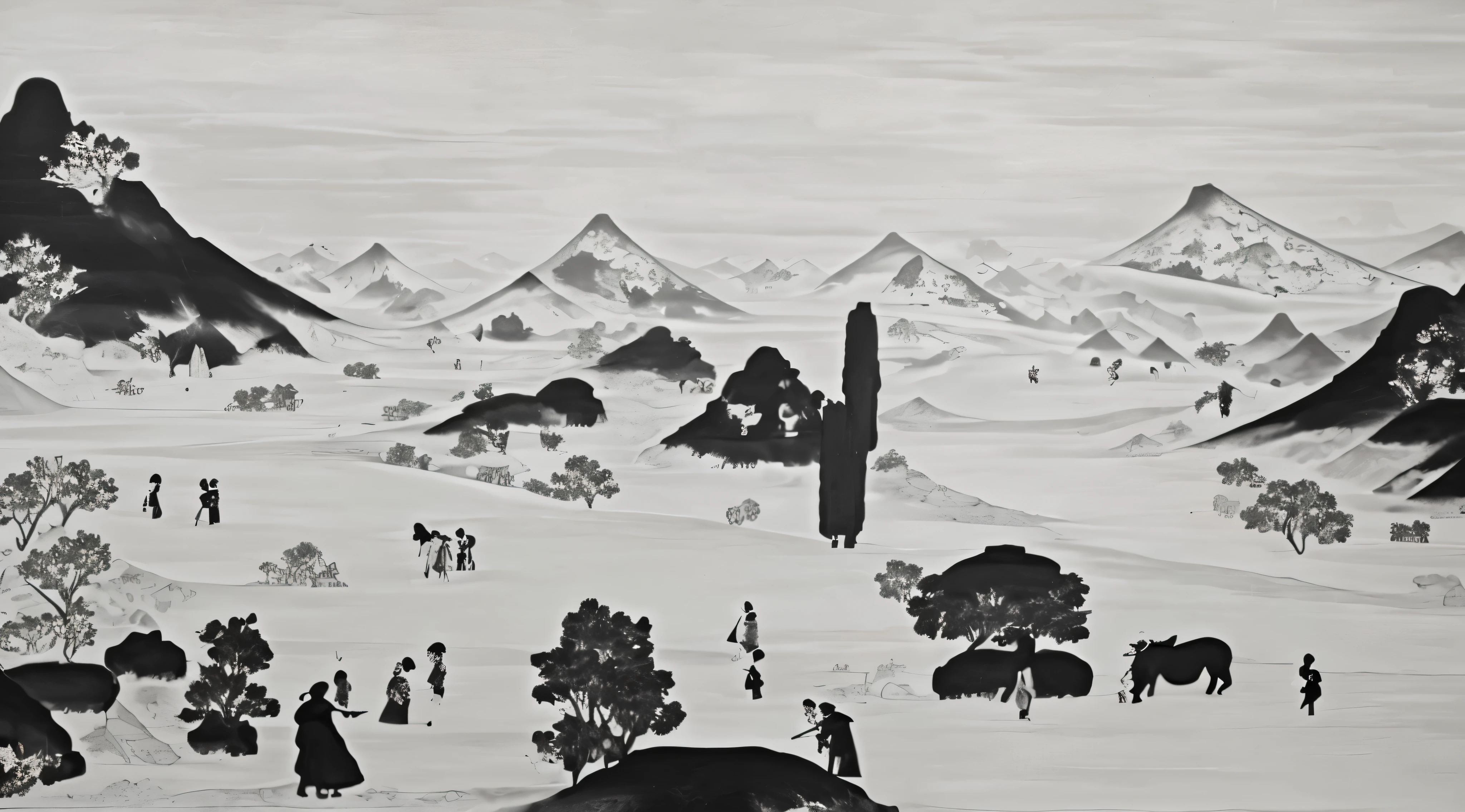 Generate black and white Dunhuang murals and white!community elements