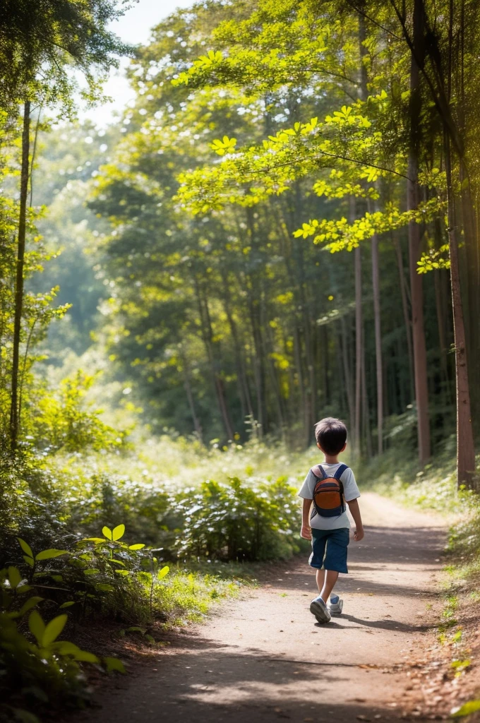 there is a young boy that is playing in the woods, adorable digital painting, expressing joy. by krenz cushart, childrens art in artstation, happy kid, enjoying a stroll in the forest, inspired by Goro Fujita, by Yeong-Hao Han, jaeyeon nam, inspired by Yeong-Hao Han, by Kim Eung-hwan