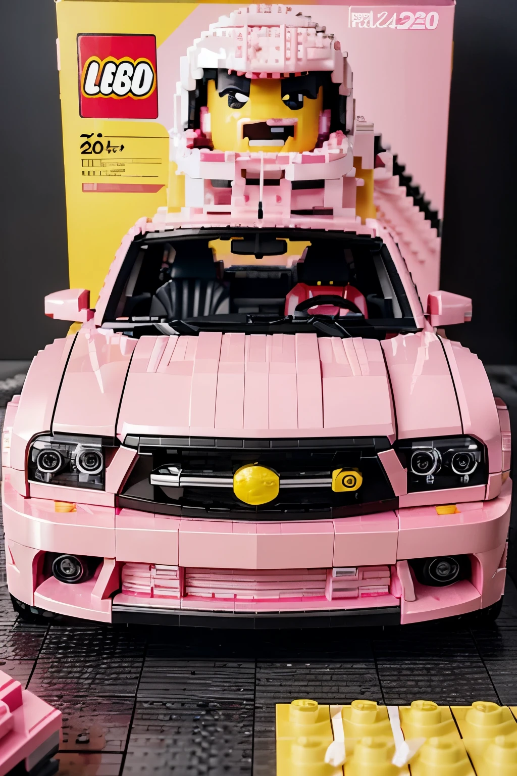 a close up of a pink toy car with a box of legos, a picture inspired by Ota Bubeníček, reddit contest winner, photorealism, made of lego, curvy build, brand new lego set ( 2 0 2 1 ), highly detailed toy, lego style, hyper realistic”, hyper realistic ”, toy photo, matte pink armor, hyper detailed masterpiece