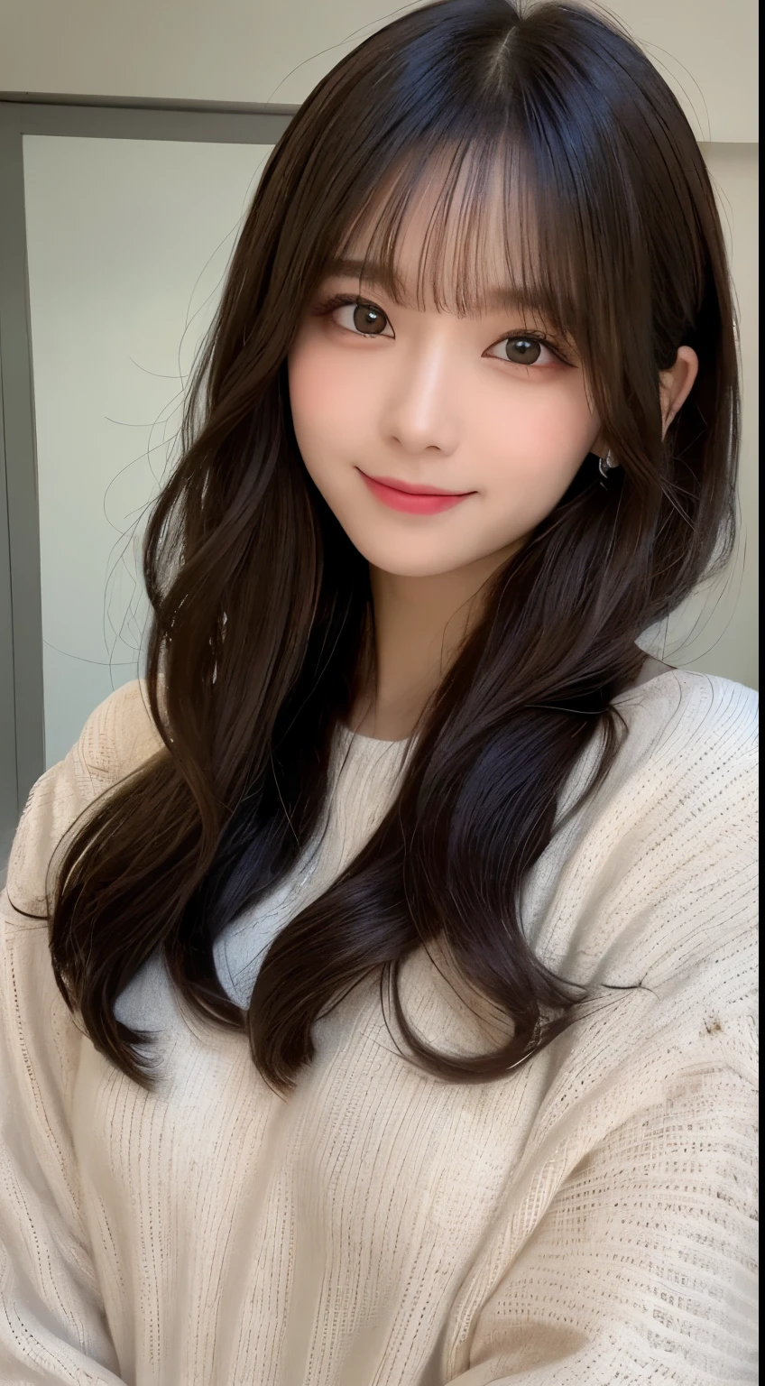masutepiece, Best Quality, Illustration, Ultra-detailed, finely detail, hight resolution, 8K Wallpaper, Perfect dynamic composition, Beautiful detailed eyes, Gorgeous black fluffy Tokyo winter clothes,Medium Hair,small tits,Natural Color Lip, Bold sexy poses,Smile,cafes、20 years girl、Cute、Sexy shot looking at camera,Always blur the background,Perfect and beautiful face,Take only the face,beautiful and detailed face、slim face and style,Big eyes、Do gal makeup