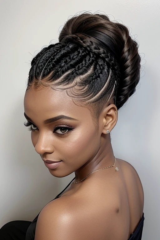 Penteado beleza e cuidados com o cabelo mulher negra bonita com longos cabelos pretos naturais, imagem de meio corpo, retrato glamour para