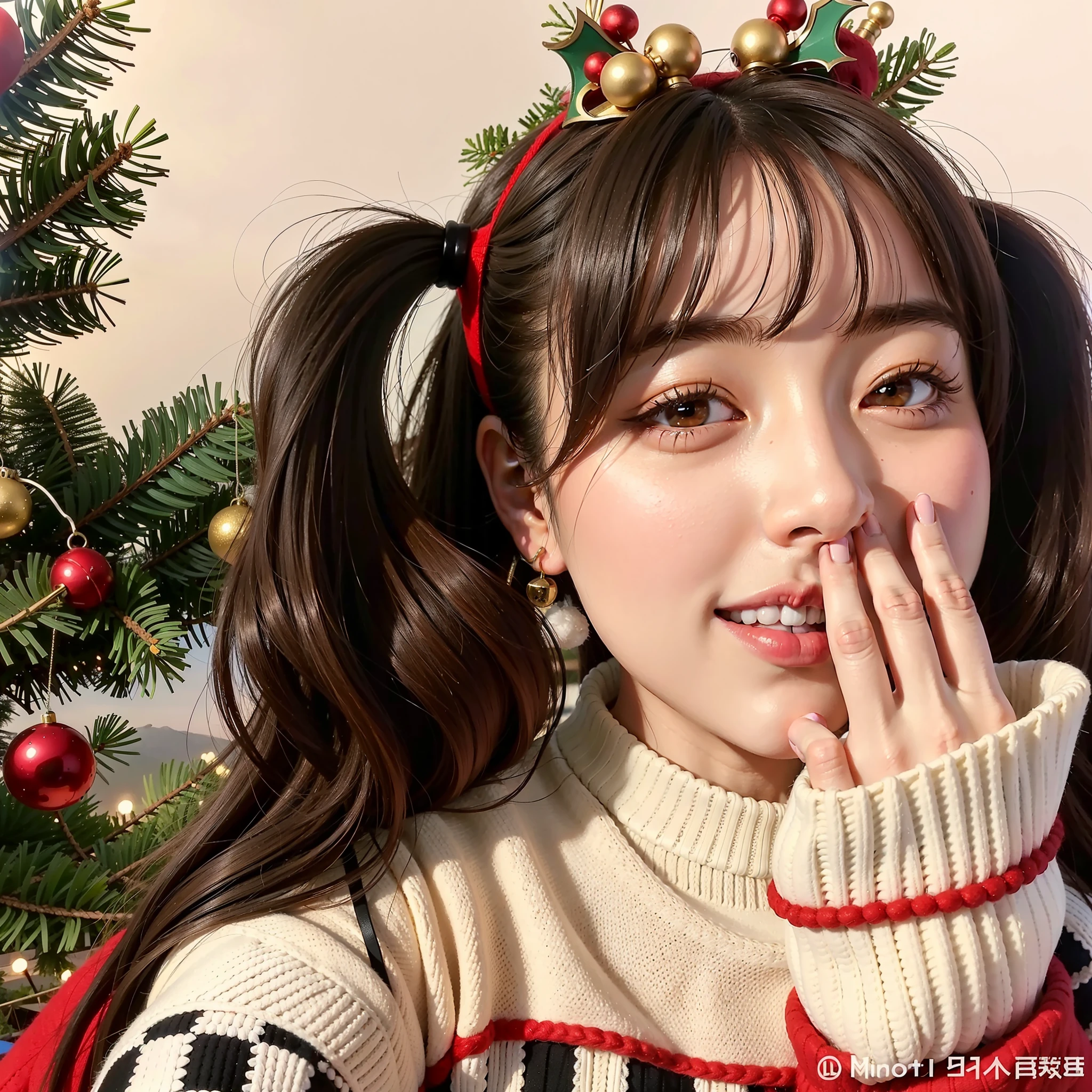 Arafed girl in a Christmas hat and red sweater., ulzzang, Lalisa Manobal, dilraba dilmurat, Chiho, Hermosa Delphine, Sha Xi, 8k)), Wan adorable cara coreana, ruan Lindo vtuber, Xintong Chen, 🍁 Lindo, Lalisa Manoban de Blackpink, Jaeyeon Nam