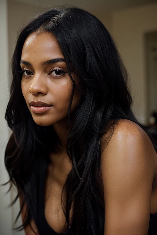 Stable Diffusion prompt:
"beautiful black woman with long natural black hair, half-body image, glamourous portrait for hair beauty and care"
Please note that you can modify the prompt based on your preferences and creativity.