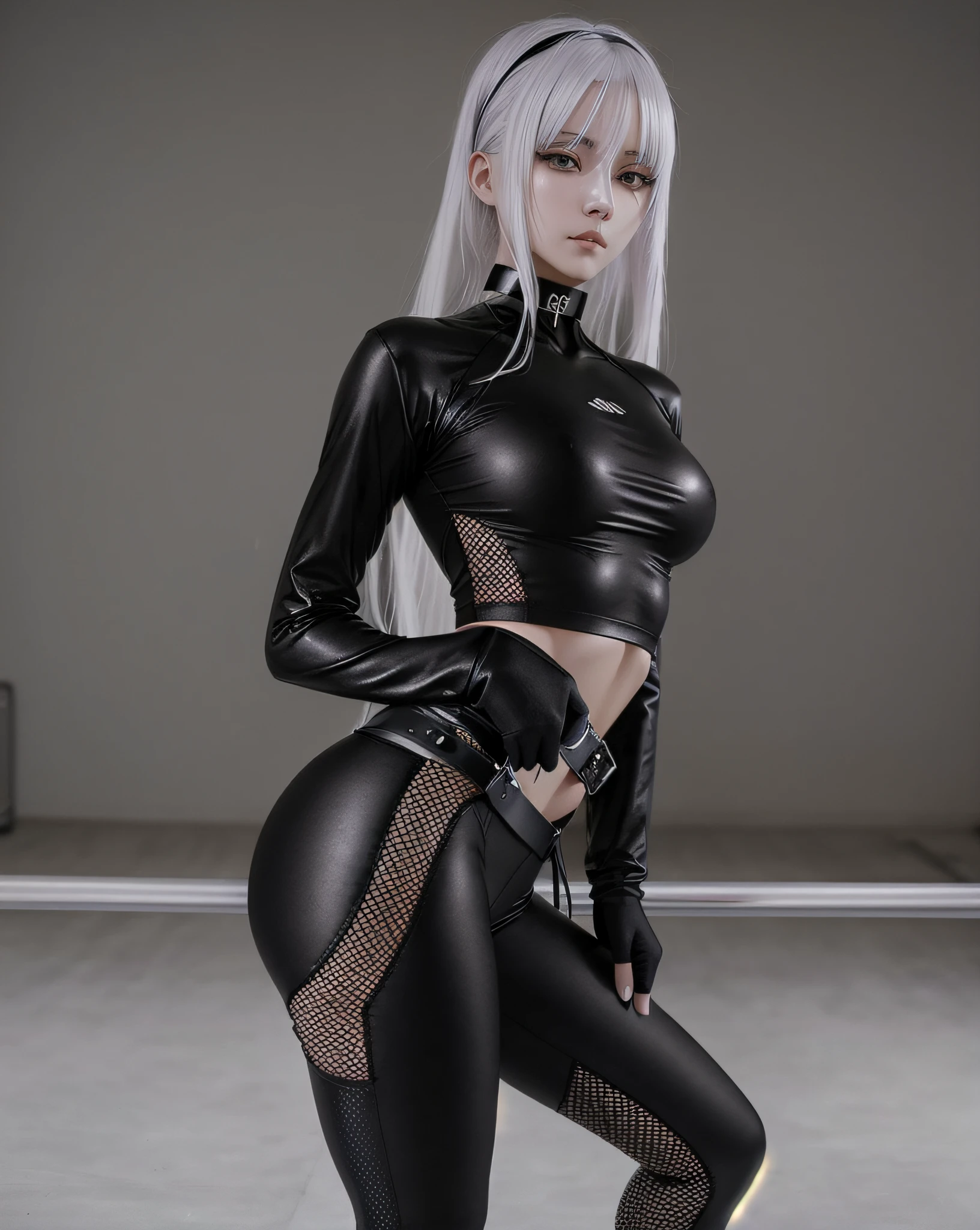 1girl in、Tight leather suit、s ass、Silver hair color、17 age、japanaese girl、highleg、It's digging into your ass、