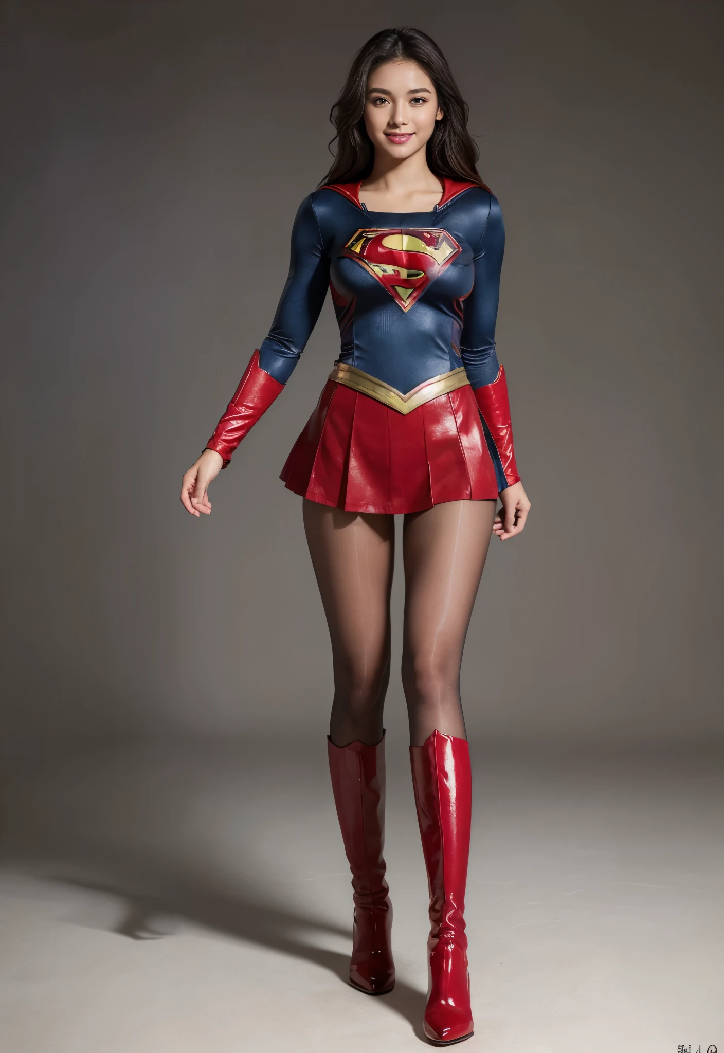 No background、Are sleeping、lying back on、(((Wear black tights on your beautiful legs.)))、(((Grow legs、tall、Legally express the beauty of your smile)))、((((Make the most of the original image)))、(((Supergirl Costume)))、(((beautiful hairl)))、(((Suffering)))、(((Feet must necessarily be worn with black tights)))、(((You need to wear red boots)))、((Top image quality、8K))、((top-quality、8K、​masterpiece:1.3))、(((Keep Background )))、Crisp focus:1.2、Beautiful woman with perfect body shape:1.4、Slender Abs:1.2、a wet body:1.5、Highly detailed facial and skin texture、8K