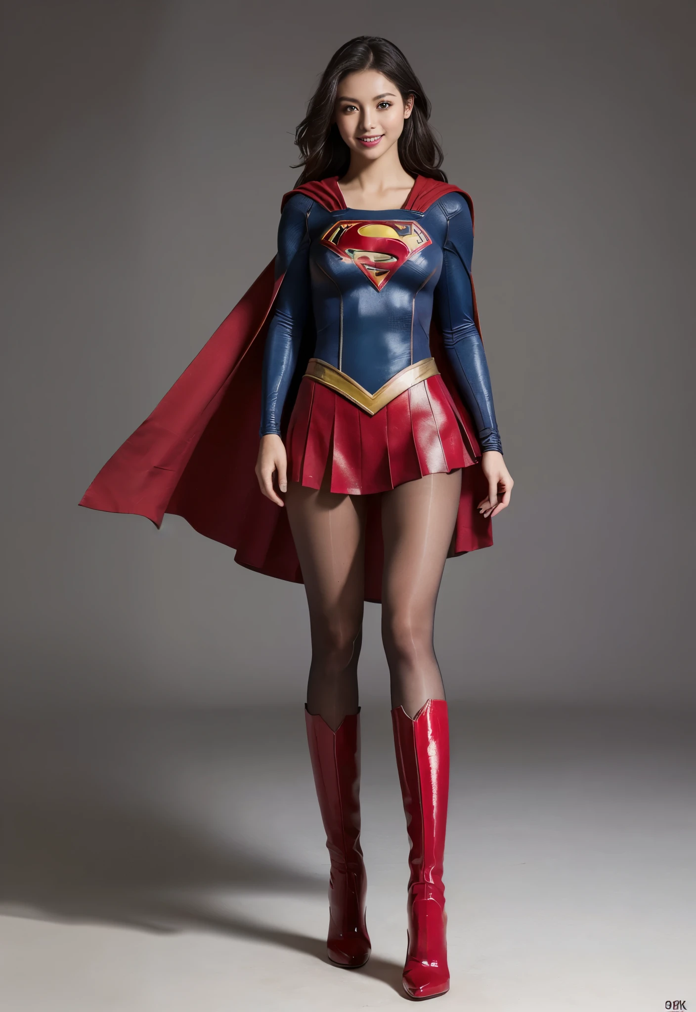 No background、Are sleeping、lying back on、(((Wear black tights on your beautiful legs.)))、(((Grow legs、tall、Legally express the beauty of your smile)))、((((Make the most of the original image)))、(((Supergirl Costume)))、(((beautiful hairl)))、(((Suffering)))、(((Feet must necessarily be worn with black tights)))、(((You need to wear red boots)))、((Top image quality、8K))、((top-quality、8K、masterpiece:1.3))、(((Keep Background )))、Crisp focus:1.2、Beautiful woman with perfect body shape:1.4、Slender Abs:1.2、a wet body:1.5、Highly detailed facial and skin texture、8K