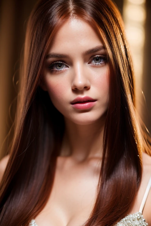 best quality, ultra-detailed, realistic, beautiful detailed eyes, beautiful detailed lips, extremely detailed long red hair, glamorous portrait, half-body image, vibrant colors, studio lighting, sharp focus, bokeh, vivid red tones