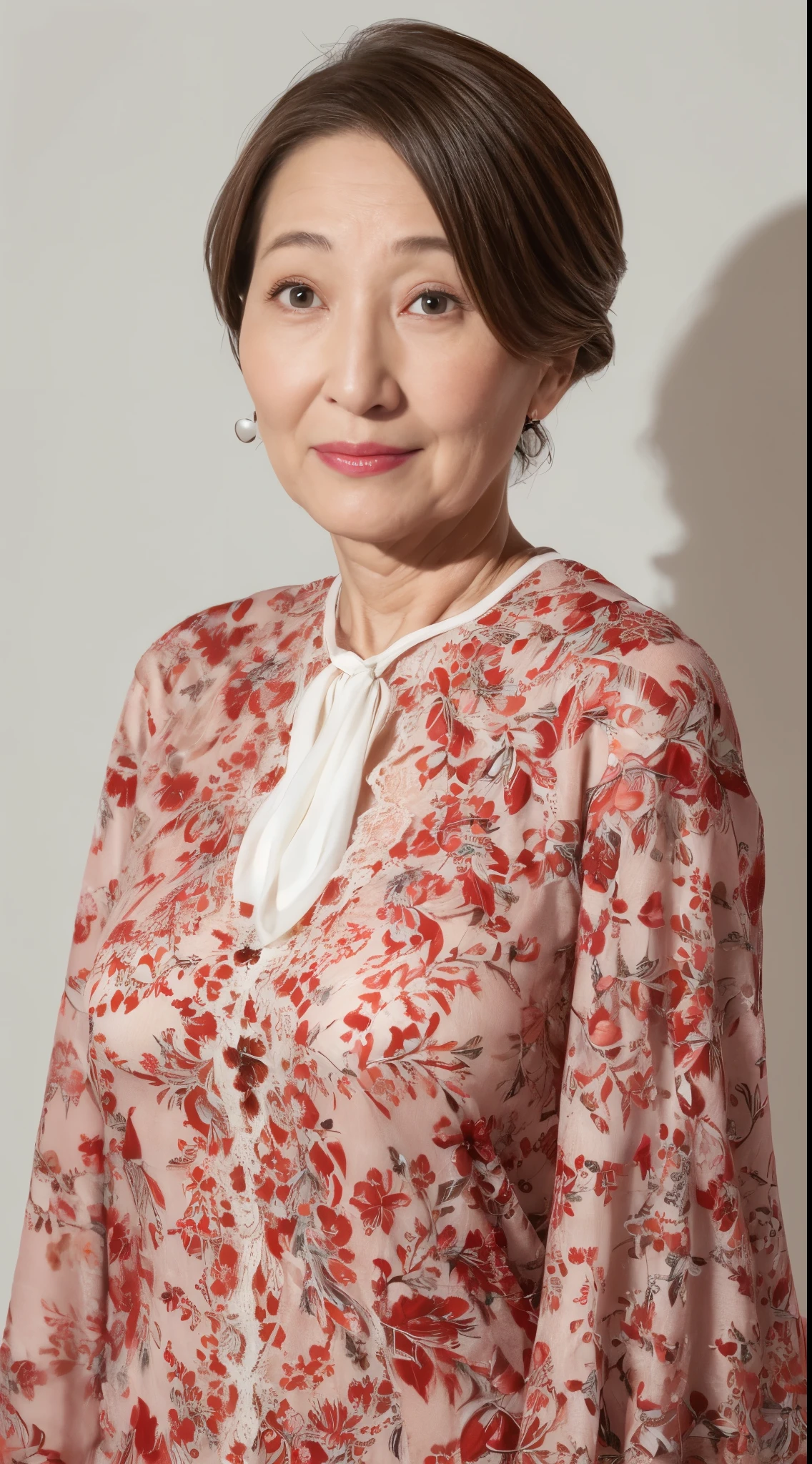 Mature actress, intaglio, Bright environment, (((Sharpen))), (((Hide your hands behind your back))), ultra-realistic realism, {{{masutepiece}}}, {{{Best quality}}}, {{Ultra-detailed}}, {{Extremely Delicately Beautiful}}, Moisturizes eyes, Extremely detailed, ((Natural complexion)), Fancy makeup, lipstick, ((A MILF)), ((Hide your hands behind your back)), A MILF, ((masutepiece)), top-quality, high-level image quality,16 k, (Emphasis on the chest), ((staring at this)), 90 years old,