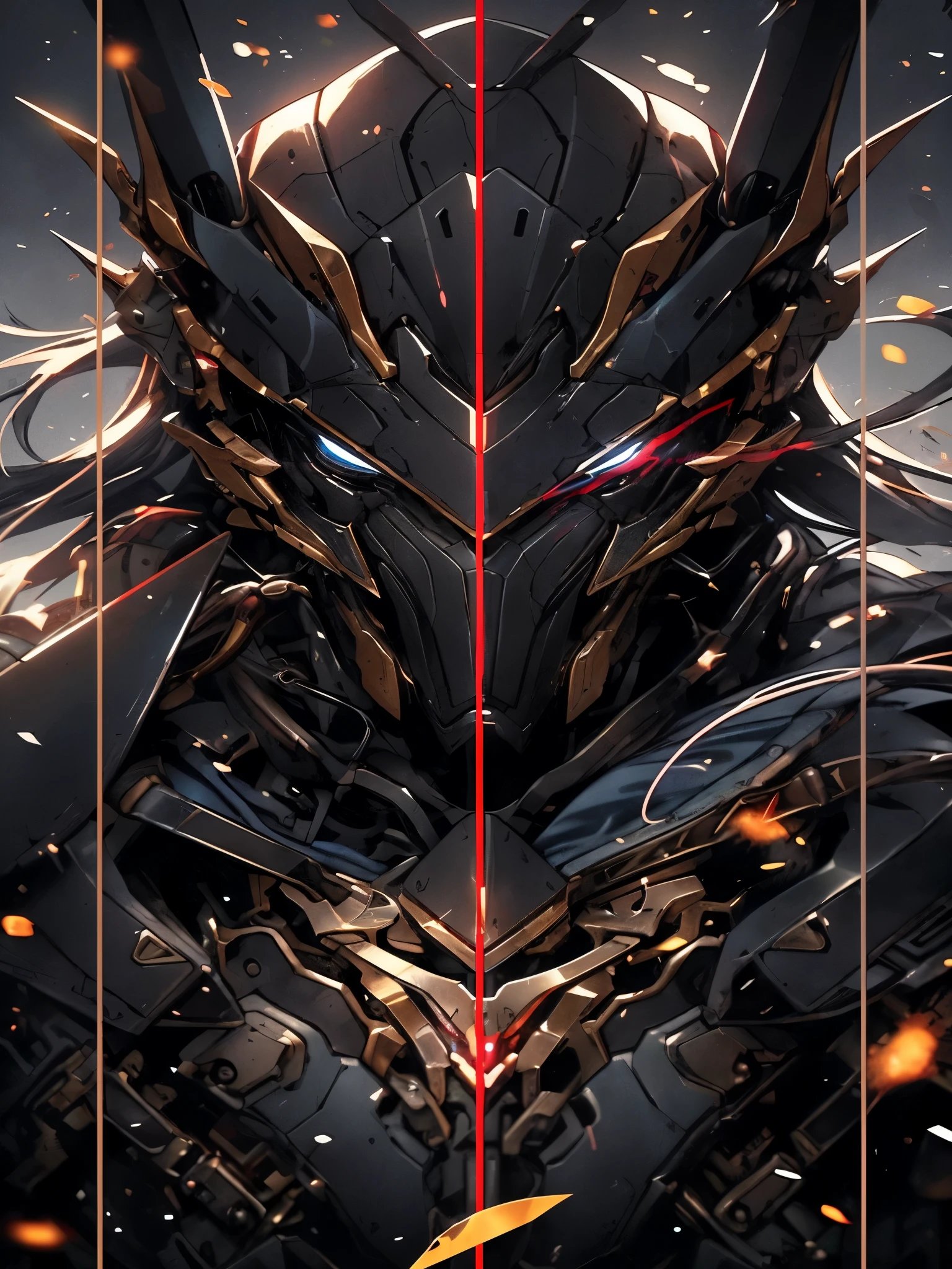a close up of a robot with a red line on it, 4k detailed digital art, symmetry!! portrait of cyborg, detailed digital anime art, sharp sleek cyborg dragon head, cyborg dragon portrait, 4k highly detailed digital art, badass anime 8 k, high detailed official artwork, ultra detailed game art, style of raymond swanland, detailed anime artwork