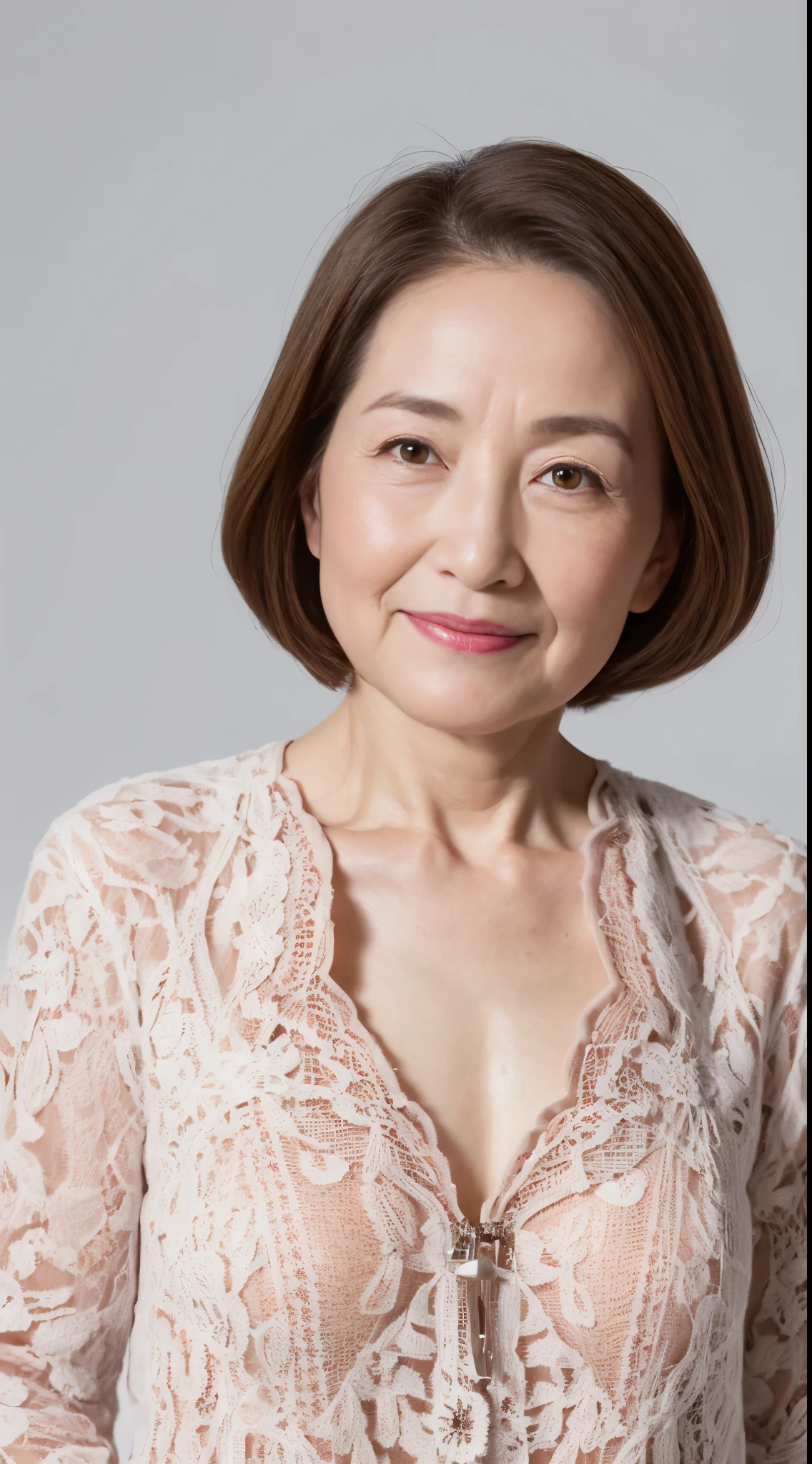 Elderly Mature Woman, Pure white background, gravure, facing front, ((Center your face on the screen)), Correctly depict lips,red-lips, Fancy makeup, from the chest up, masutepiece, Best Quality, Ultra-detailed, Photorealistic, Ultra-detailed細なスキン, Perfect Anatomy, (1 japanese mature woman), (Solo), 95 years old, huge udder, Mature Woman Politician, glamor, A sexy, Chromo-white skin, Looking at Viewer,