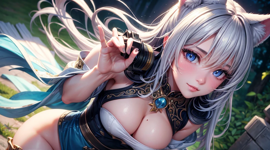 Cinematic footage, full medium closeup, a gorgeous 18-year-old kemonomimi woman soft pale skin, cute and youthful face, well-defined eyebrows, delicate nose, plump and round lips, ultra-detailed,
photo-realistic, depth of field, cinematic lighting, IMAX camera, HDR, DTM, Full HD, 8k, flared, medium breasts, slim, smile, standing, 8K picture quality, sexy seduction, realistic:1.37 long, flowing:1.1 luscious, plump:1.1
sparkling sequins:1.1 subtle, 0.9 soft, warm:1.1 best quality,4k,8k,highres,masterpiece:1.2, realistic,photorealistic,photo-realistic:1.37, ultra-detailed:1.1 busty animal ears, beautiful, detailed ears:1.1 best quality, 4k, highres,
masterpiece:1.2 detailed, piercing eyes:1.1 4k, 8k, highres, masterpiece:1.2 very three-dimensional: 1.2, (3D:0.5,realistic:0.5,photorealistic:0.5), (Sharp focus: 1.5), (sharp focus:1.2), (beautiful face:1.1), (eye makeup:1.2), (tight body:1.2), ((Masterpiece)), (highest quality))), ( Masterpiece:1.2), (Best Quality:1.3), (8k, best quality, masterpiece:1.2 ((masterpiece, best)), (best illustration), (high detailed skin:1.2)