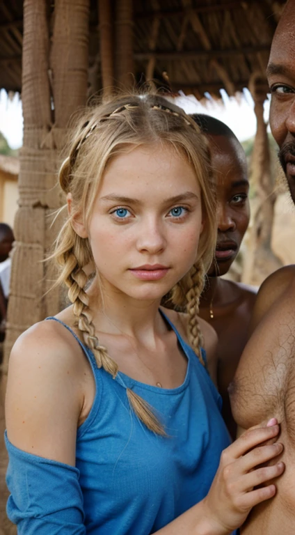 Young blonde slavic blue eyes teen skinny small tits arrested by violent oldafrican soldiers in a Africa street