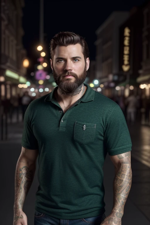 (best quality,ultra-detailed,realistic:1.37),3D Disney/Pixar-style character at 34 years old with a beard and medium brown hair, green eyes,
holding an iPhone 15 in hand, standing on a street background with tattoos.