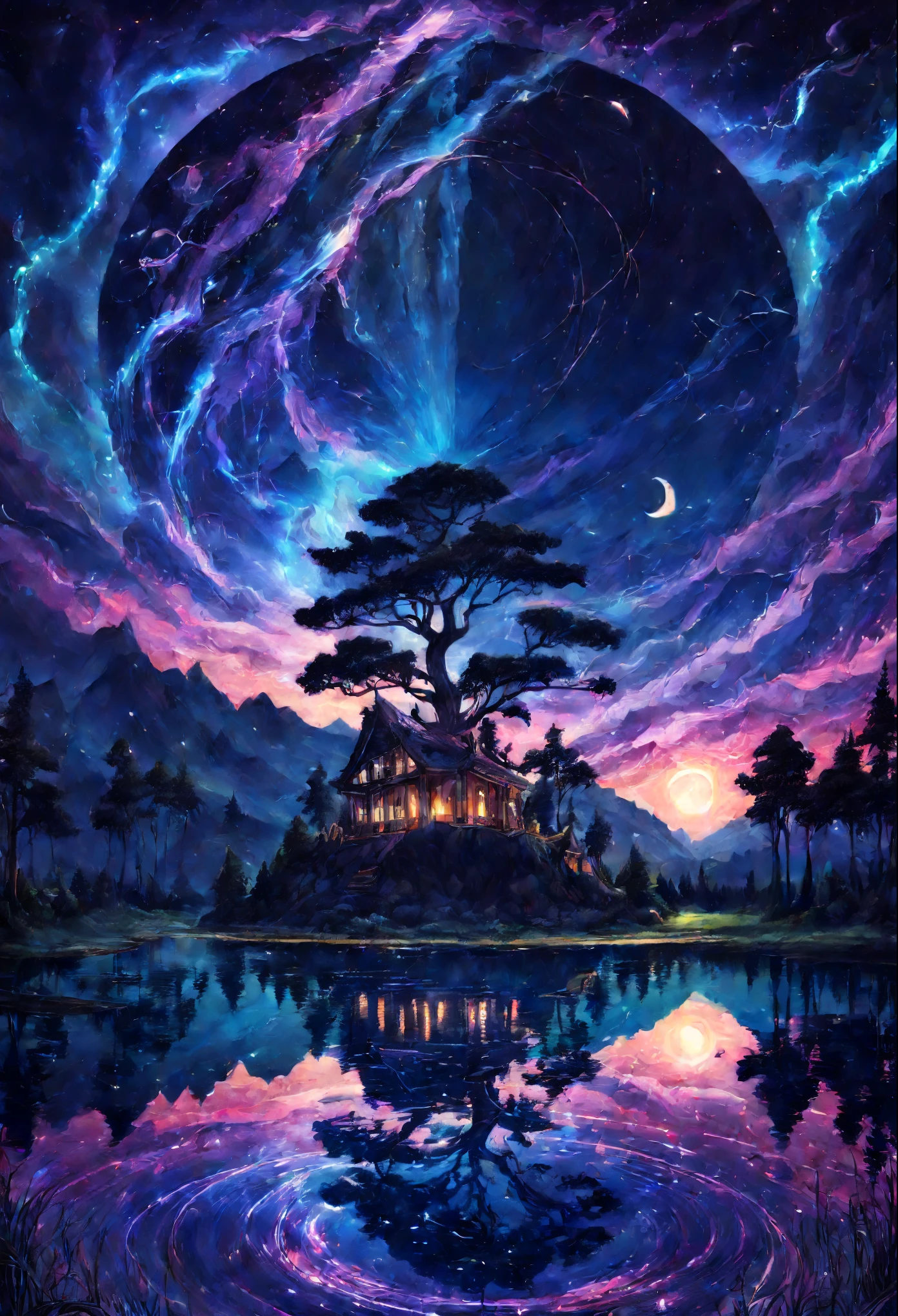 master part, gorgeous, Landscape, (((DDIM_HumaDDIMs))), Noite, flor, Jardim, Starry sky, constellations, atordoante, vista, water, quente, aconchegante, peaceful, Meteoro, cosmico, Magic, magia, particuls, Justo, ((Pirilampos))