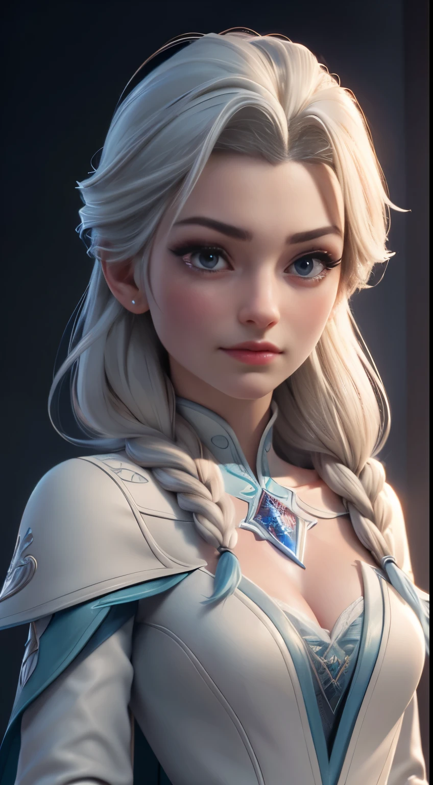 Highly detailed CG unity 8k wallpaper, style shot, complex, high detail, dramatic, highest quality movie still image, very detailed, masterpiece, best quality, character design, Elsa, Elsa from Frozen, (( Dark style)), realistic ultra-detailed rendering style, natural light, sharp character design, (hard focus, 8k), (((natural skin texture))), 8k textures, soft cinematic lighting, adobe lightroom, dark room, hdr, Sophisticated, Elegant, Rich Detail, Sharp Focuilm Look) )), Soothing Tones, Detail Frenzy, Intricate Detail, Super Detail, Low Contrast, Soft Film Lighting, Dull Colors, Exposure Blending, HDR, Fade, 35mm, f/1.4, ISO64, f16, 25 sec.