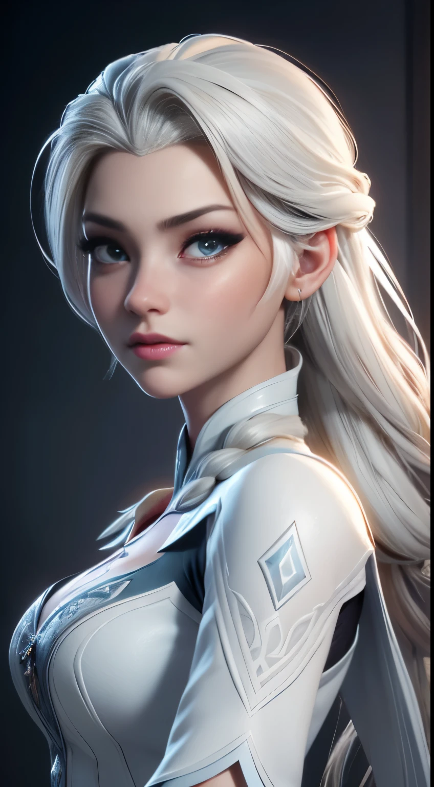 Highly detailed CG unity 8k wallpaper, style shot, complex, high detail, dramatic, highest quality movie still image, very detailed, masterpiece, best quality, character design, Elsa, Elsa from Frozen, (( Dark style)), realistic ultra-detailed rendering style, natural light, sharp character design, (hard focus, 8k), (((natural skin texture))), 8k textures, soft cinematic lighting, adobe lightroom, dark room, hdr, Sophisticated, Elegant, Rich Detail, Sharp Focuilm Look) )), Soothing Tones, Detail Frenzy, Intricate Detail, Super Detail, Low Contrast, Soft Film Lighting, Dull Colors, Exposure Blending, HDR, Fade, 35mm, f/1.4, ISO64, f16, 25 sec.
